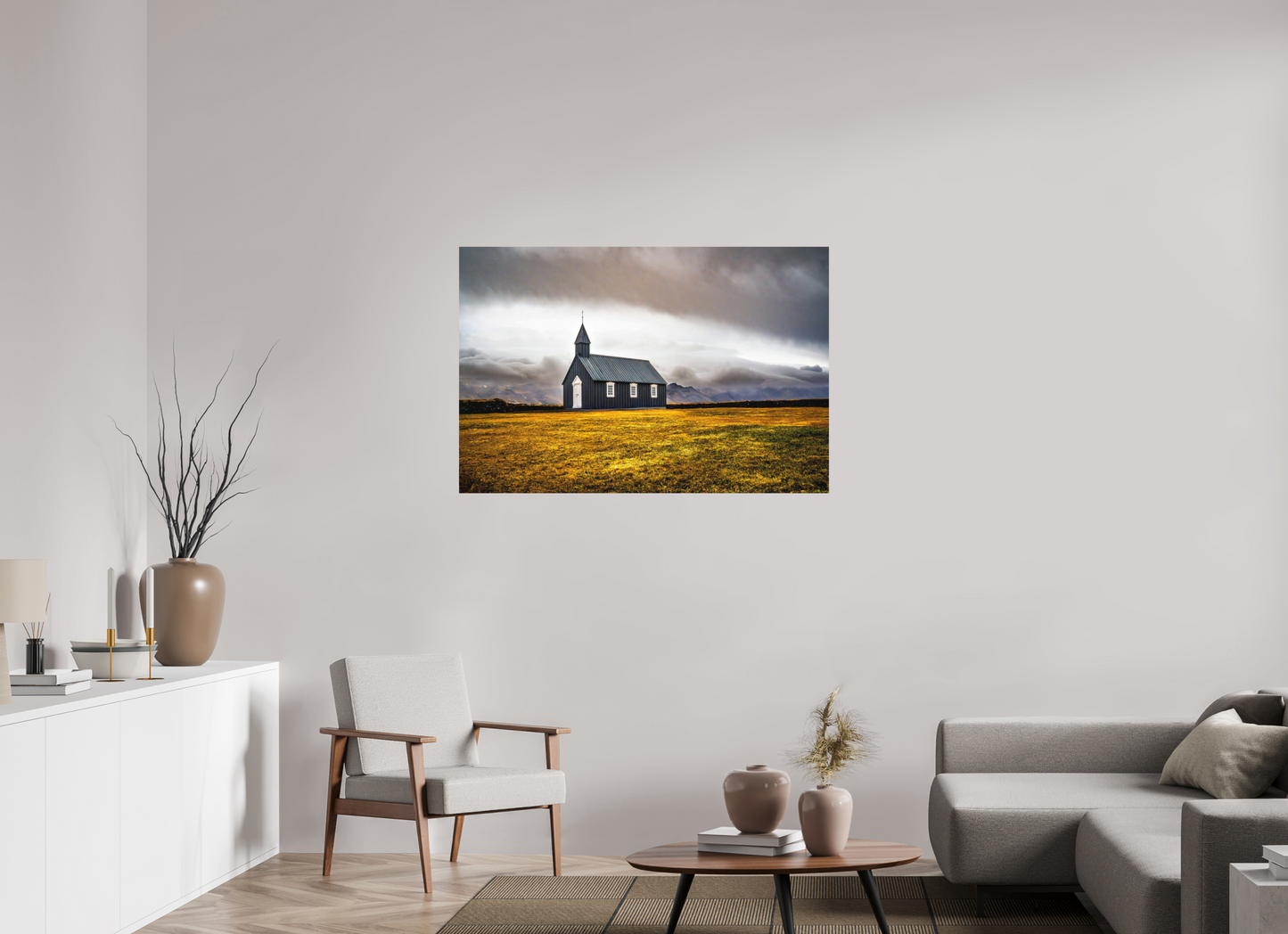 120 x 80 cm, Hahnemühle Photo Rag Bright White Búðakirkja – Einsamkeit vor der Bergkulisse