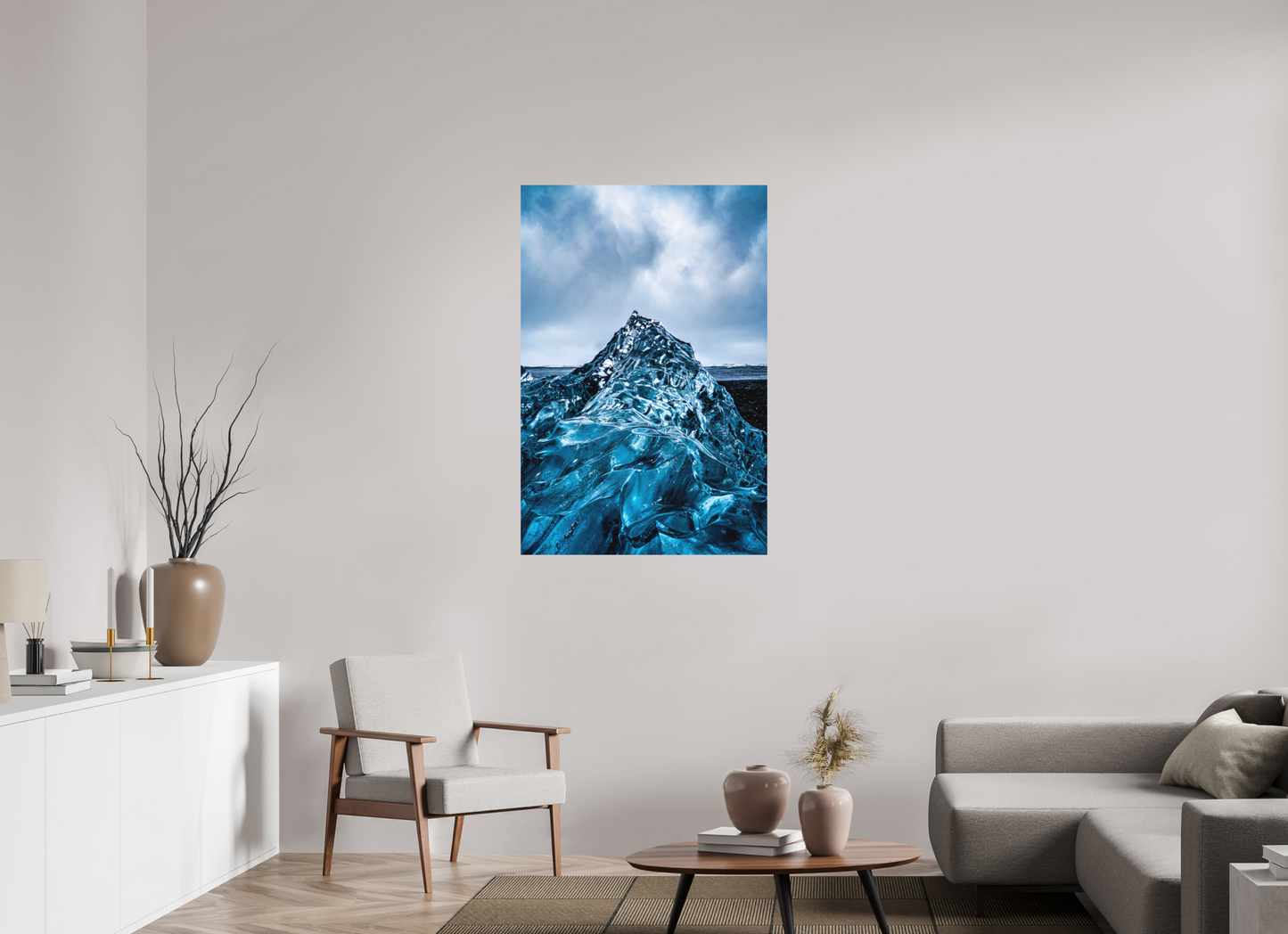 80 x 120 cm, Hahnemühle Photo Rag Bright White Eisberg am Diamond Beach – Blaue Skulptur der Natur