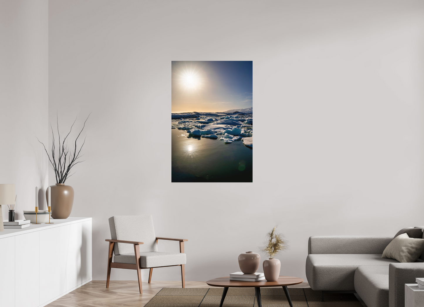 80 x 120 cm, Hahnemühle Photo Rag Bright White Sonnenaufgang über der Gletscherlagune