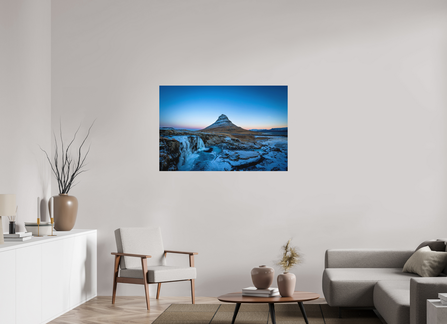 120 x 80 cm, Hahnemühle Photo Rag Bright White Kirkjufell im Eis – Halb gefrorene Winterstille