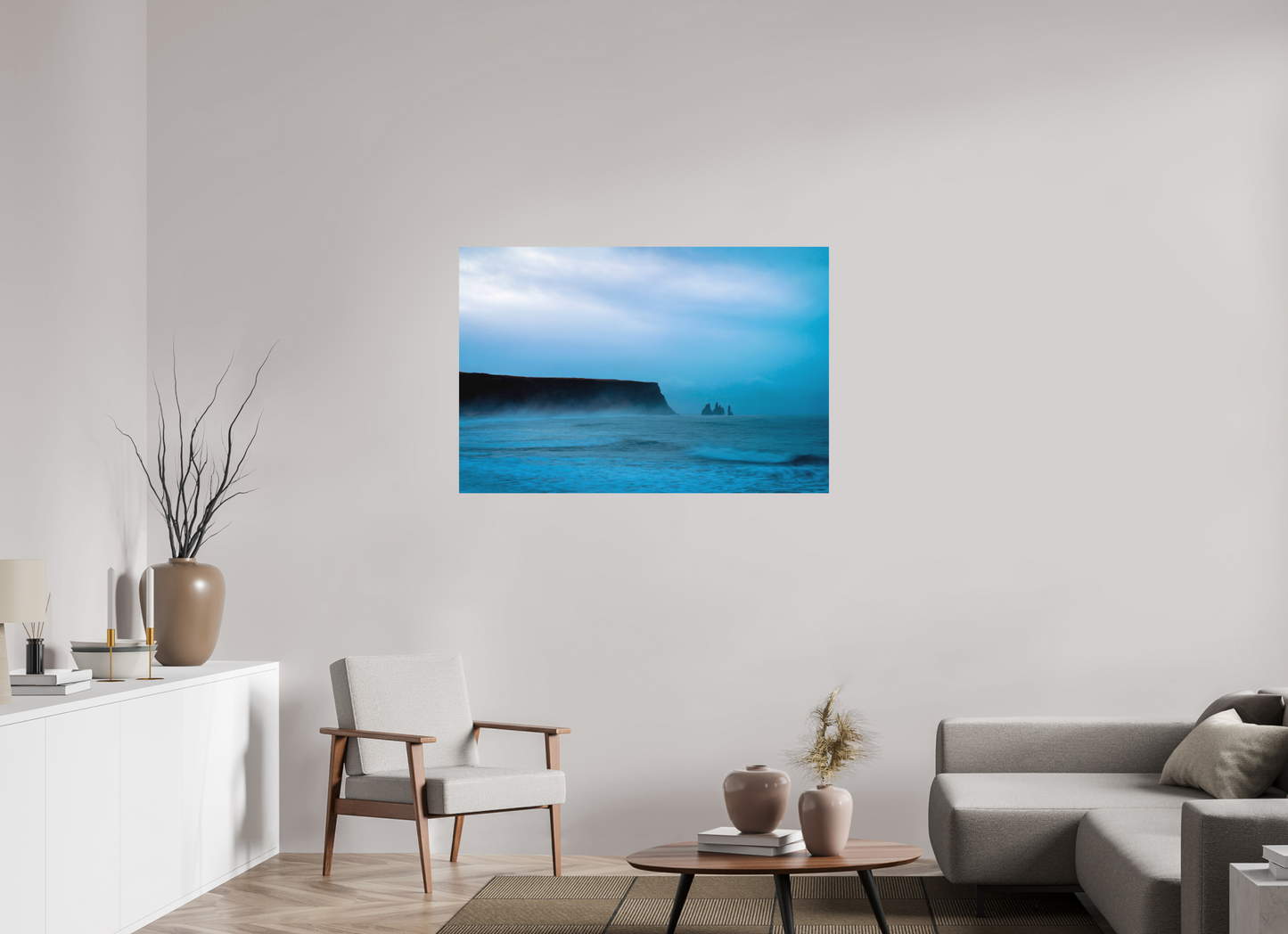120 x 80 cm, Hahnemühle Photo Rag Bright White Reynisdrangar im blauen Morgennebel