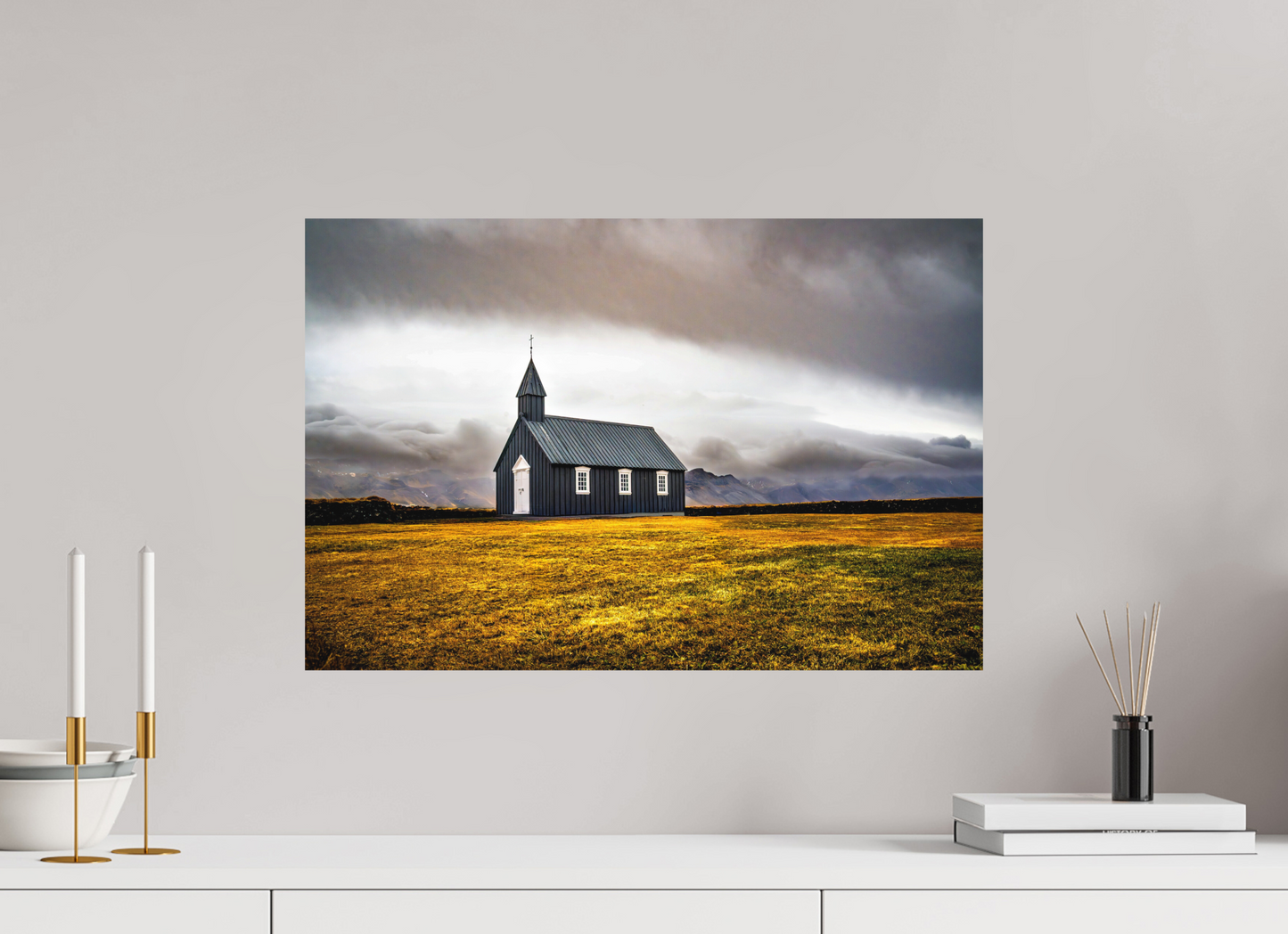 60 x 40 cm, Hahnemühle Photo Rag Bright White Búðakirkja – Einsamkeit vor der Bergkulisse