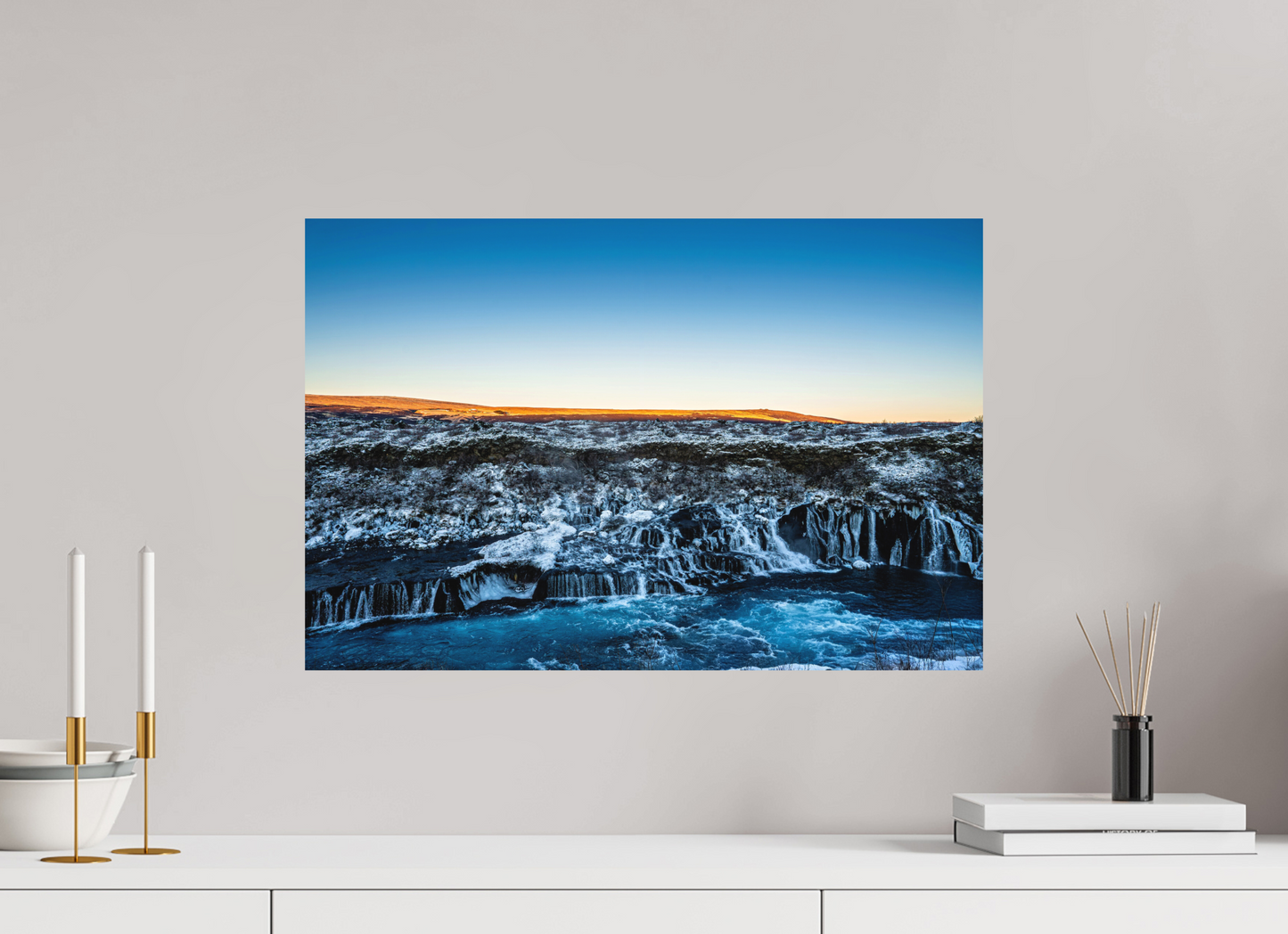 60 x 40 cm, Hahnemühle Photo Rag Bright White Hraunfossar im blauen Feuer