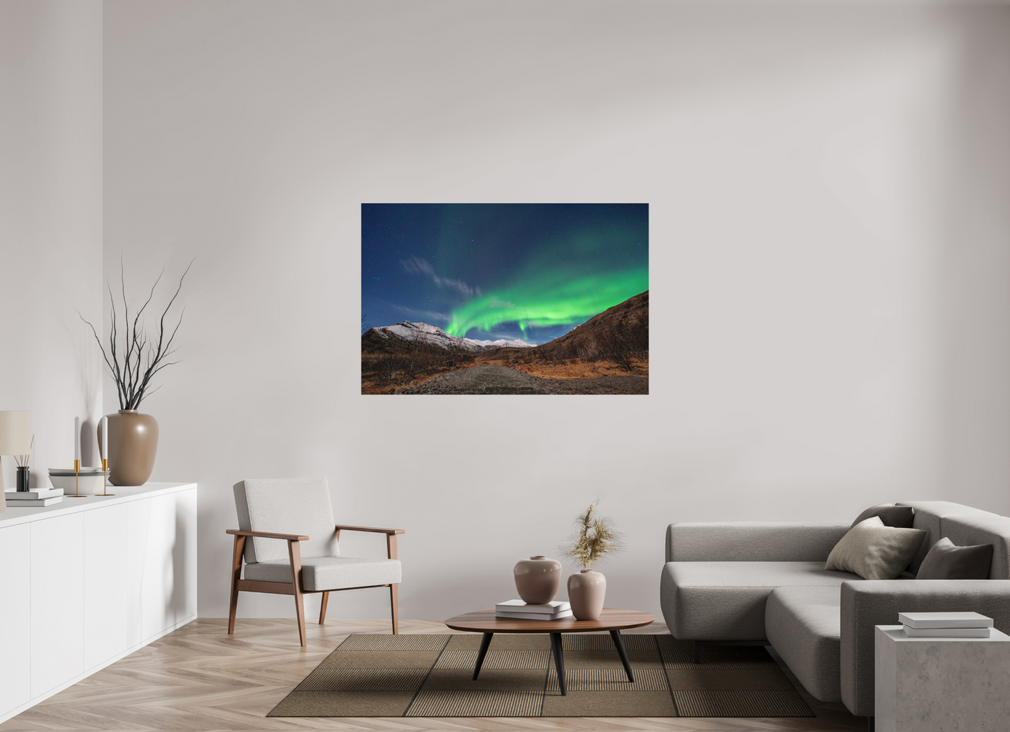 150 x 100 cm, Hahnemühle Photo Rag Bright White Aurora über Höfn – Tor zum Vatnajökull
