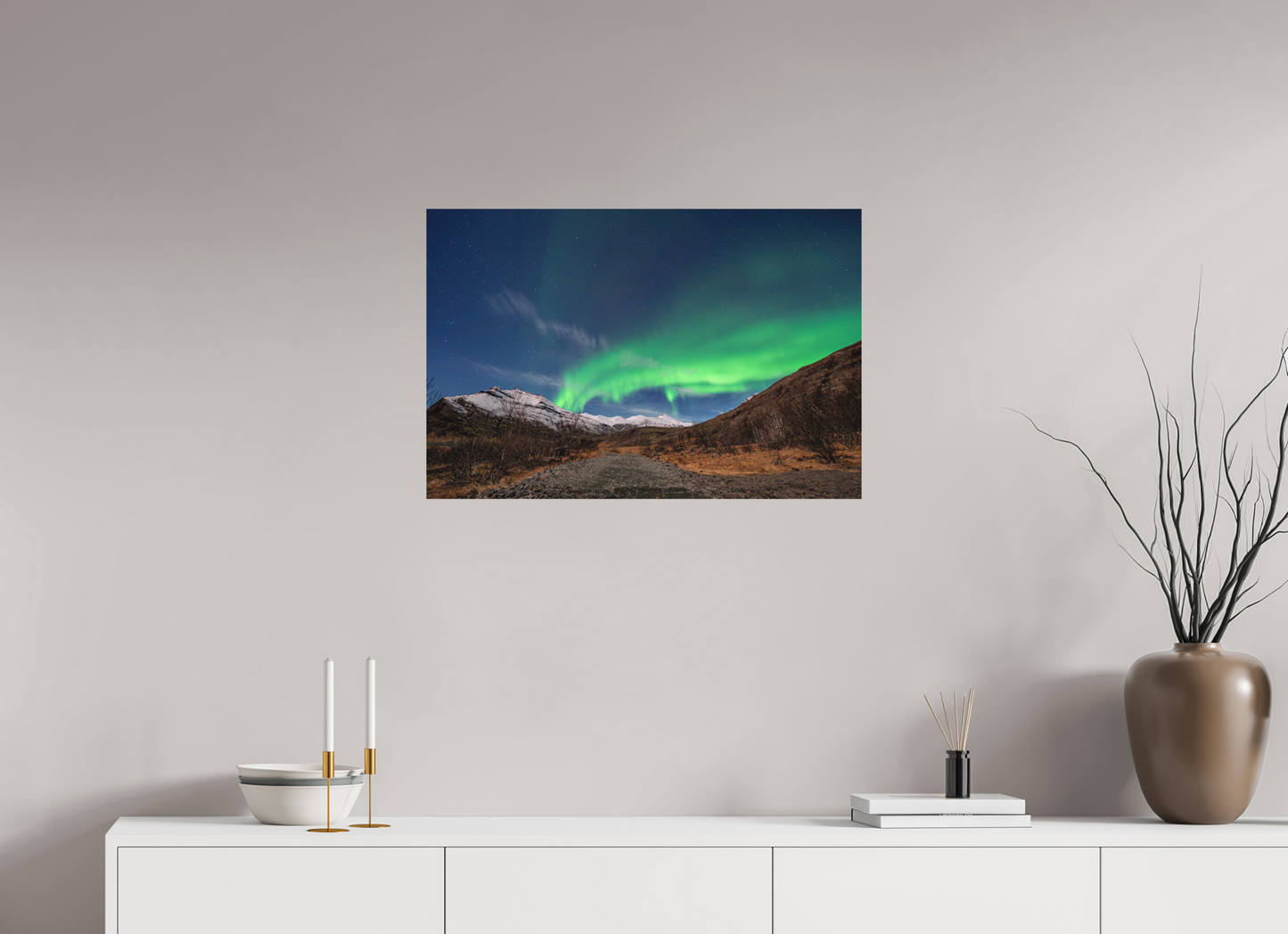 75 x 50 cm, Hahnemühle Photo Rag Bright White Aurora über Höfn – Tor zum Vatnajökull