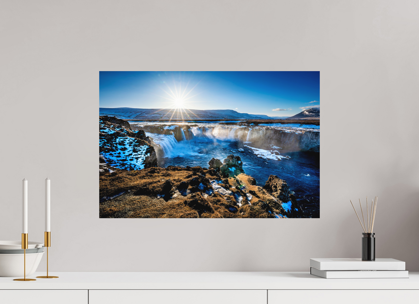 60 x 40 cm, Hahnemühle Photo Rag Bright White Goðafoss im Winterlicht