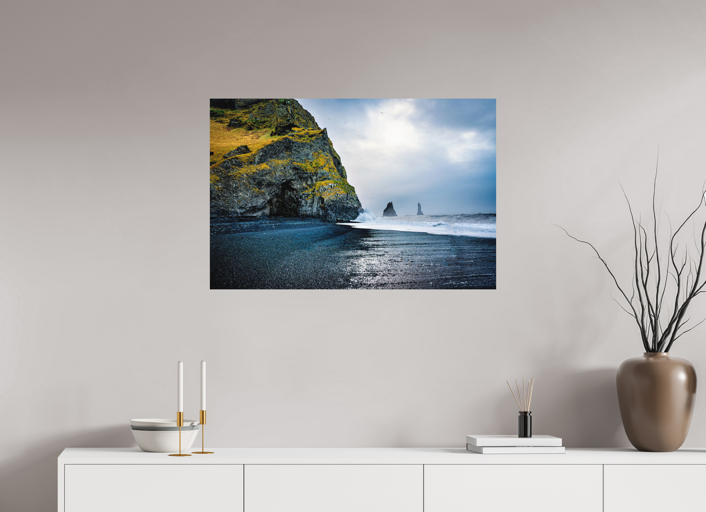 90 x 60 cm, Hahnemühle Photo Rag Bright White Reynisfjara – Schwarze Brandung