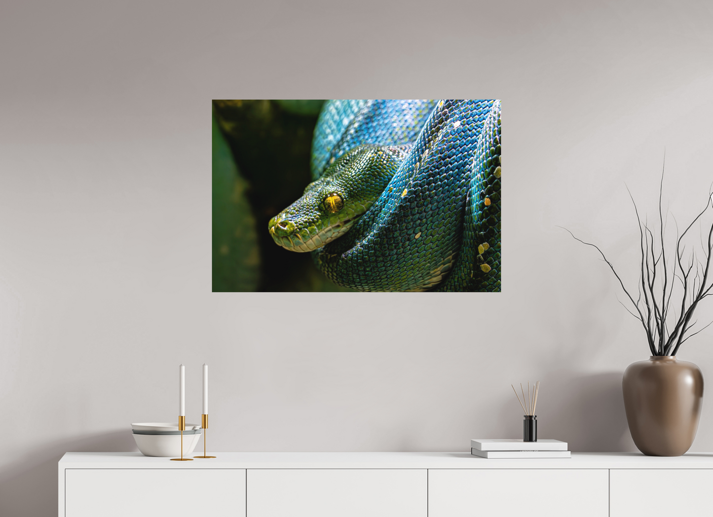 90 x 60 cm, Hahnemühle Photo Rag Bright White Goldenes Auge der Baumpython