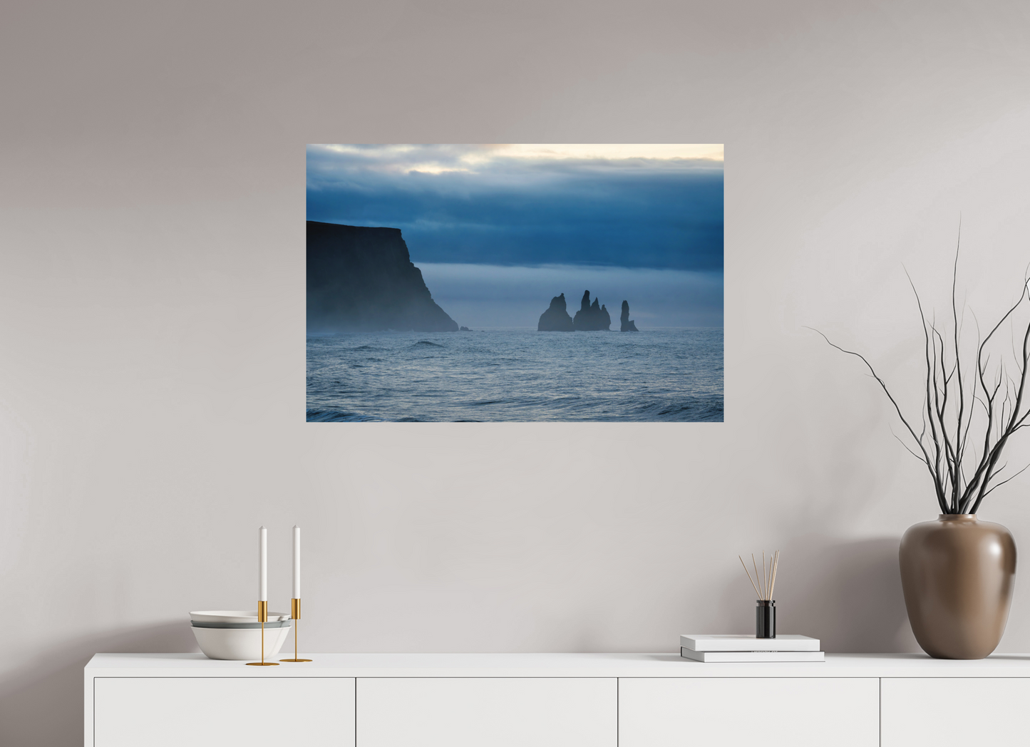 90 x 60 cm, Hahnemühle Photo Rag Bright White Reynisdrangar im Nebel