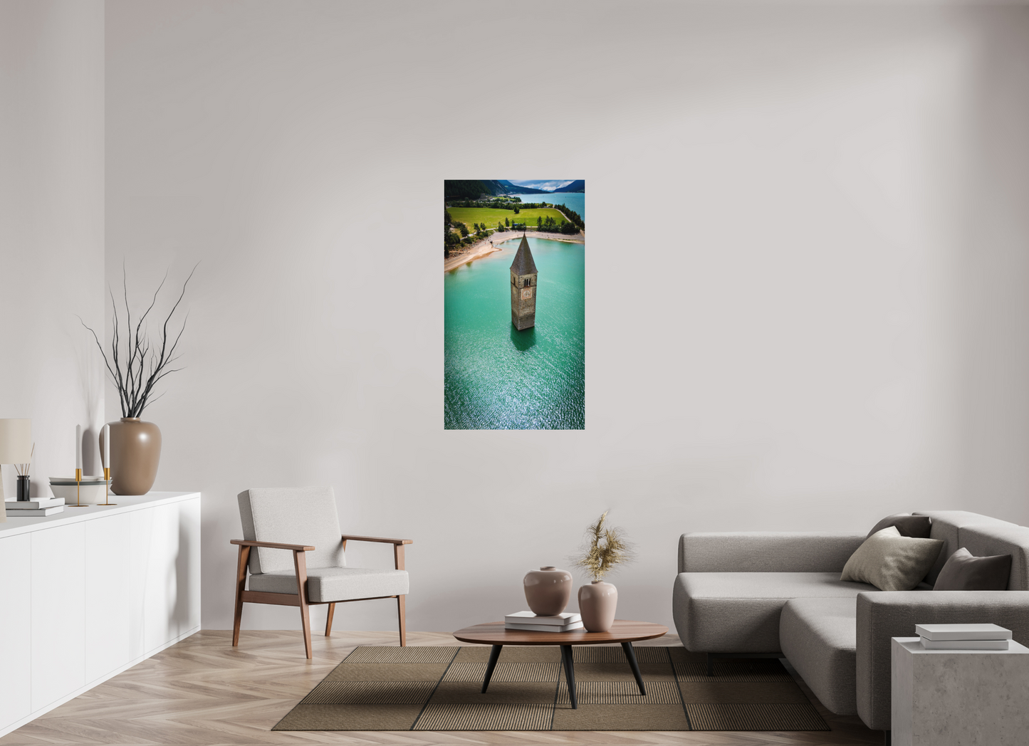 72 x 128 cm, Hahnemühle Photo Rag Bright White Versunkener Turm im Reschensee