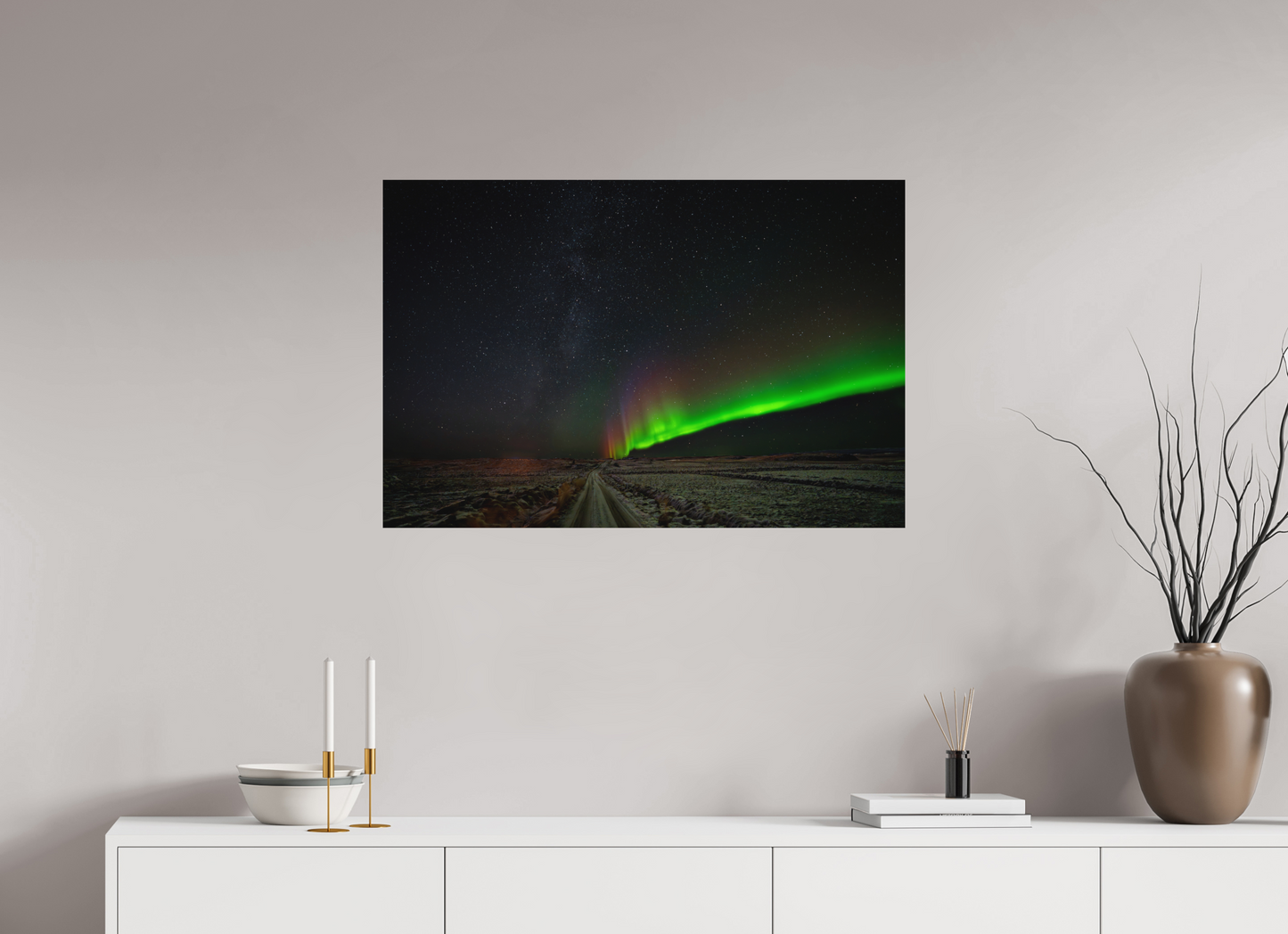 90 x 60 cm, Hahnemühle Photo Rag Bright White Nordlichtpfad – Stiller Weg unter Sternen