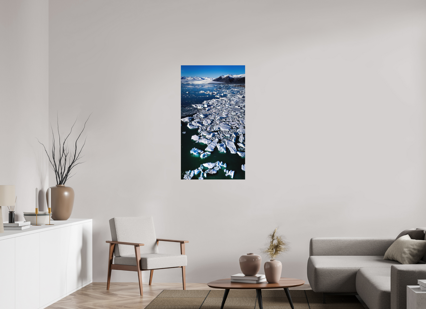 63 x 112 cm, Hahnemühle Photo Rag Bright White Jökulsárlón aus der Höhe