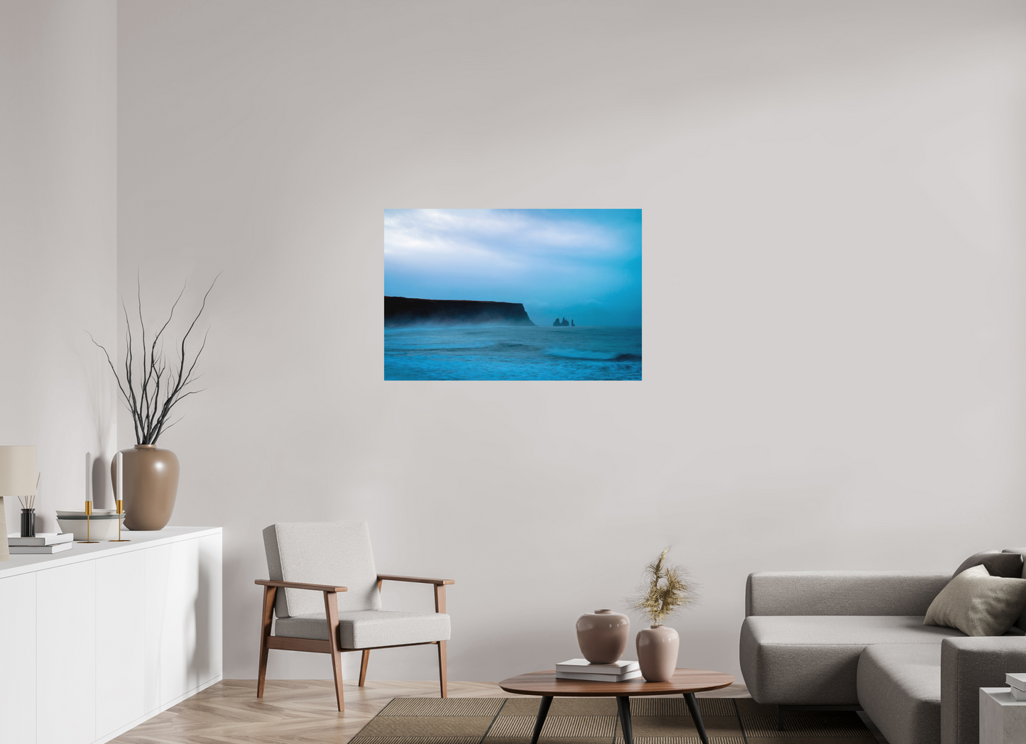 105 x 70 cm, Hahnemühle Photo Rag Bright White Reynisdrangar im blauen Morgennebel