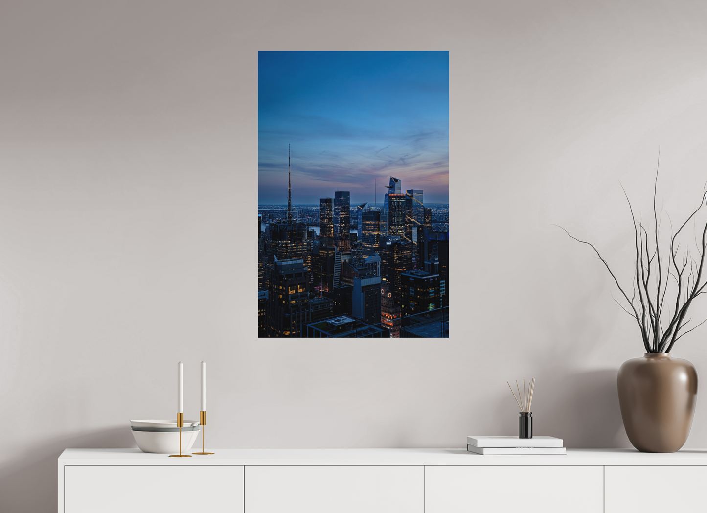 60 x 90 cm, Hahnemühle Photo Rag Bright White New York Skyline bei Dämmerung