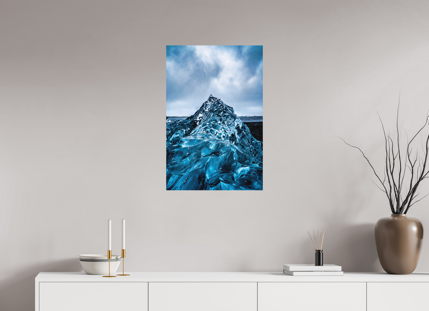 50 x 75 cm, Hahnemühle Photo Rag Bright White Eisberg am Diamond Beach – Blaue Skulptur der Natur