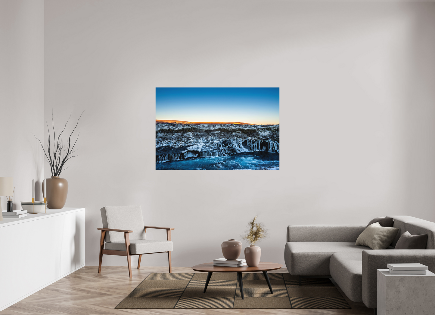 150 x 100 cm, Hahnemühle Photo Rag Bright White Hraunfossar im blauen Feuer