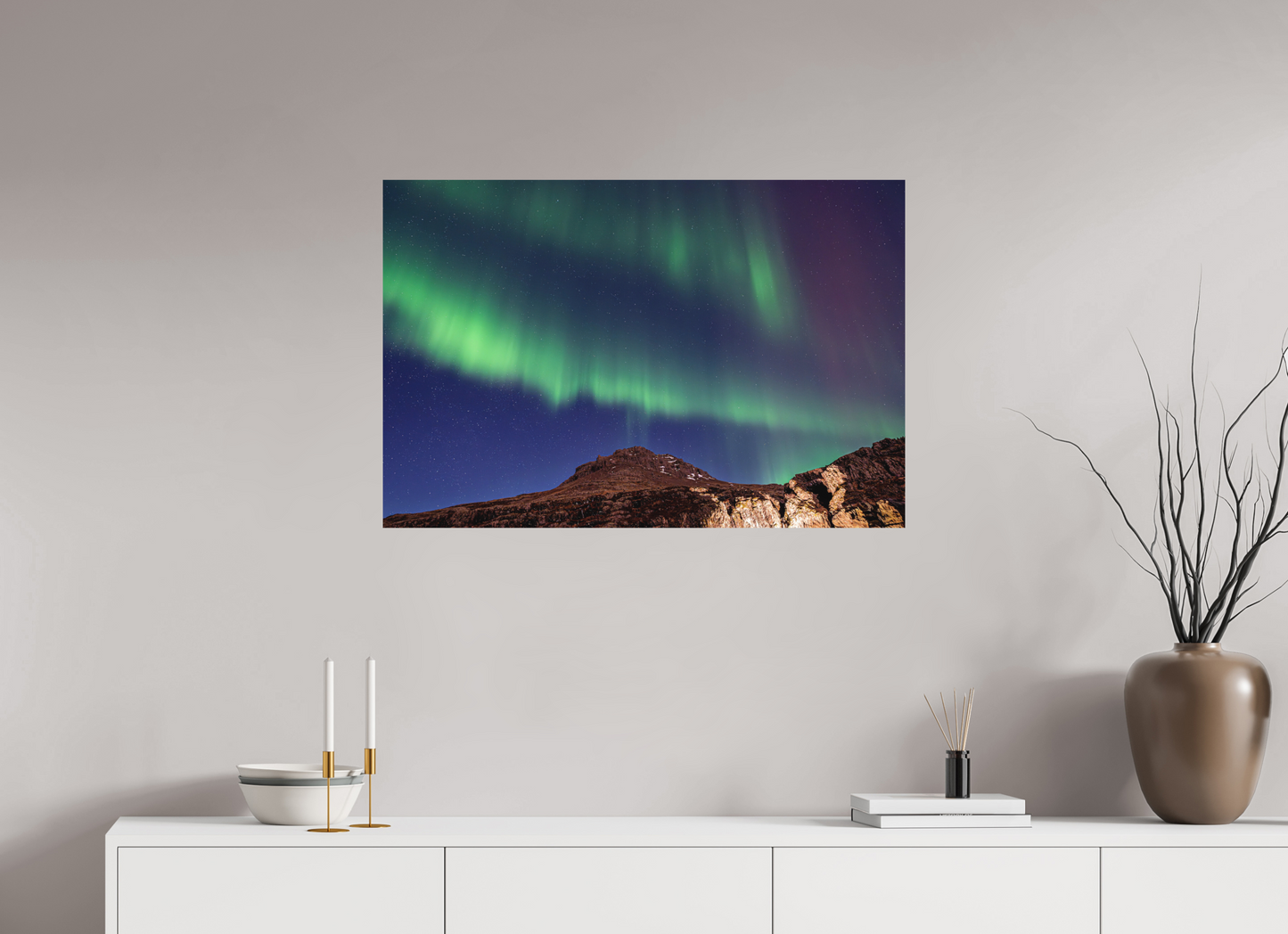 90 x 60 cm, Hahnemühle Photo Rag Bright White Aurora über den Ostfjorden