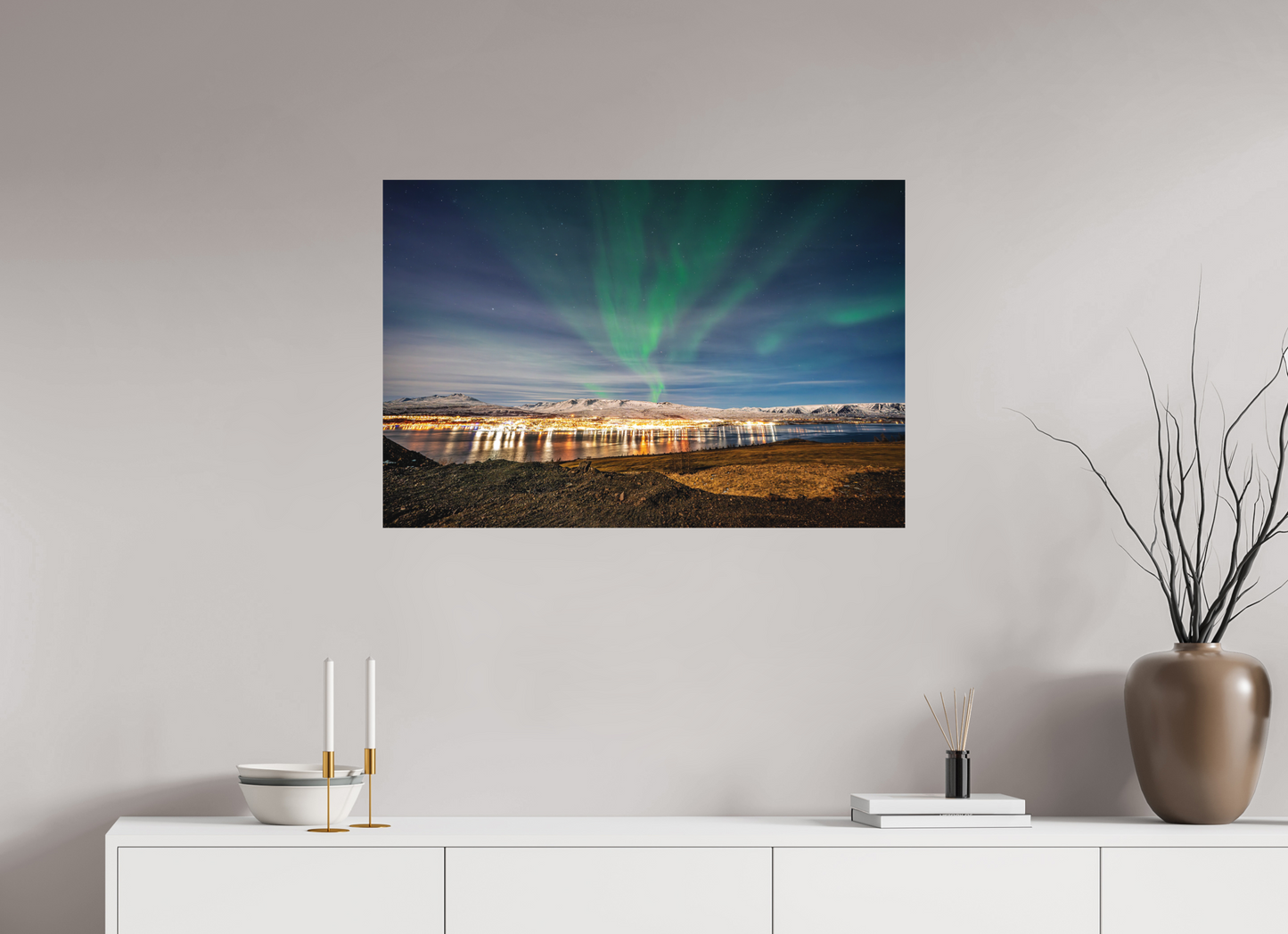 90 x 60 cm, Hahnemühle Photo Rag Bright White Nordlichter über Akureyri