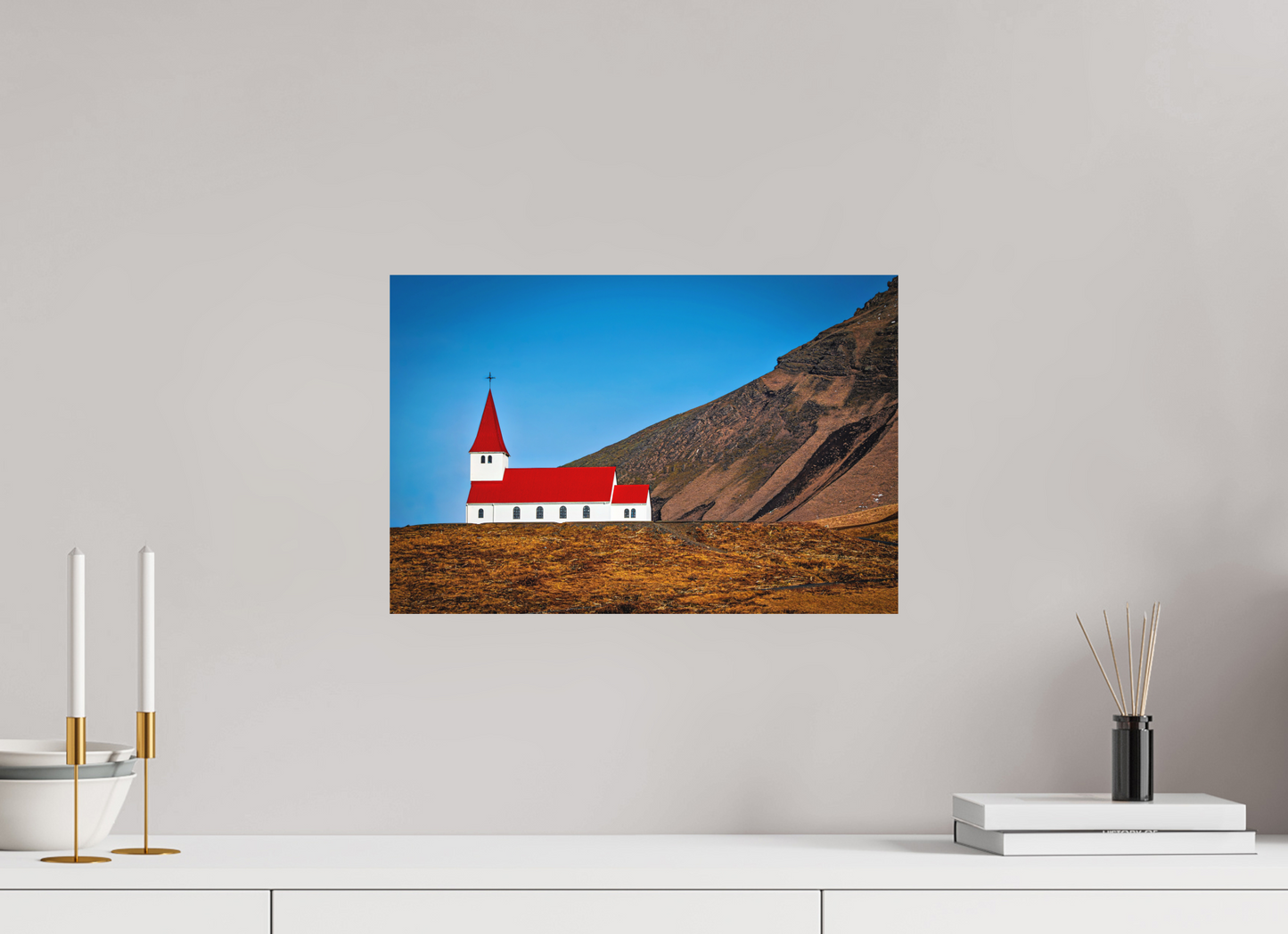 45 x 30 cm, Hahnemühle Photo Rag Bright White Vík’s Red Crown – Iceland’s Iconic Church