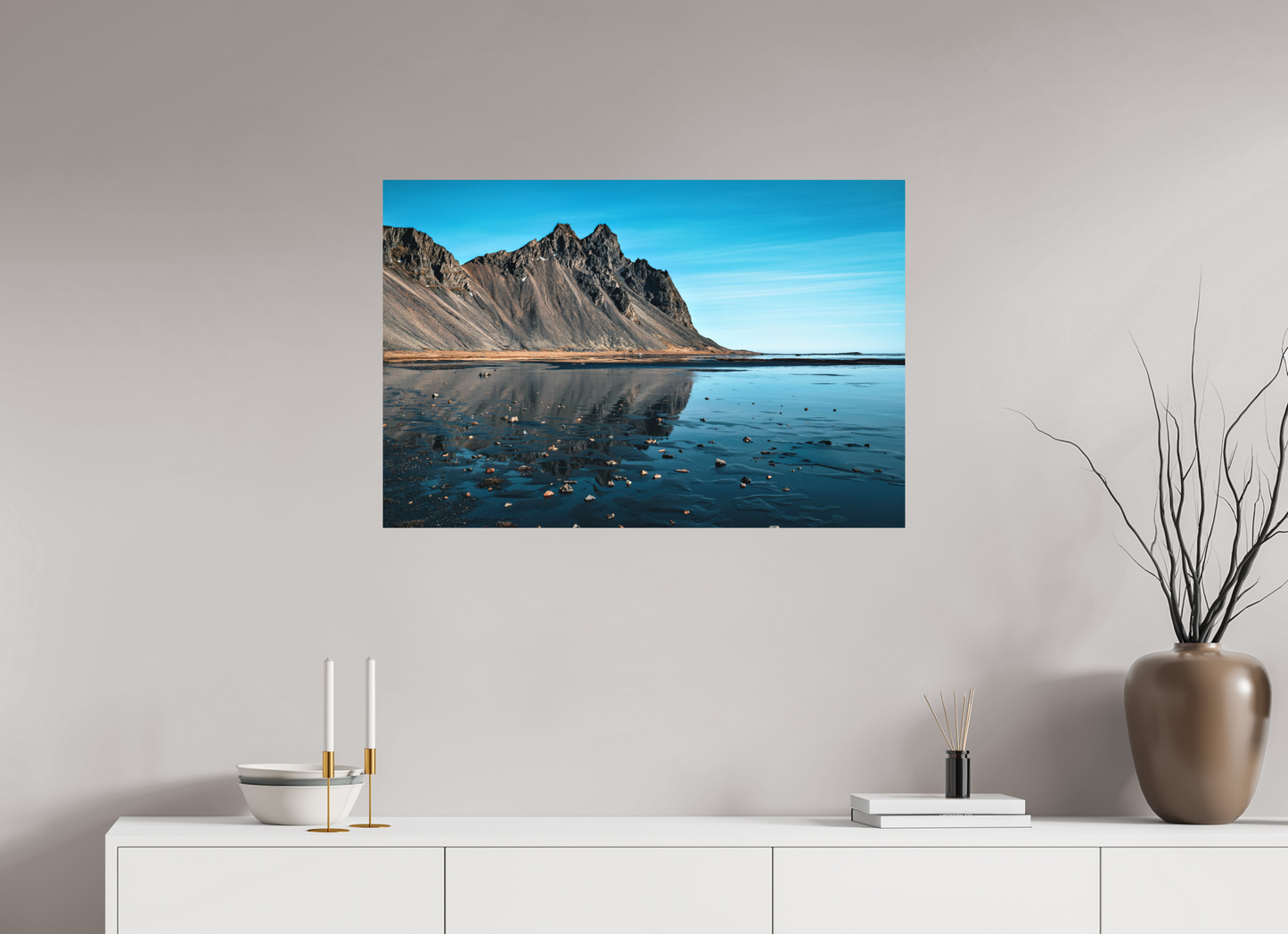 90 x 60 cm, Hahnemühle Photo Rag Bright White Spiegelberg über schwarzem Sand