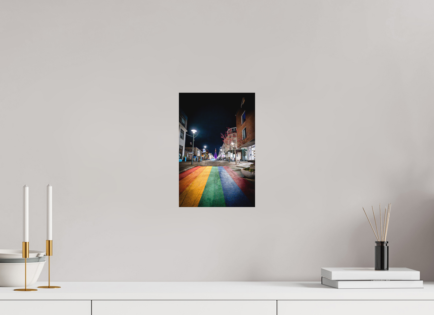 20 x 30 cm, Hahnemühle Photo Rag Bright White Reykjavíks Regenbogenstraße bei Nacht