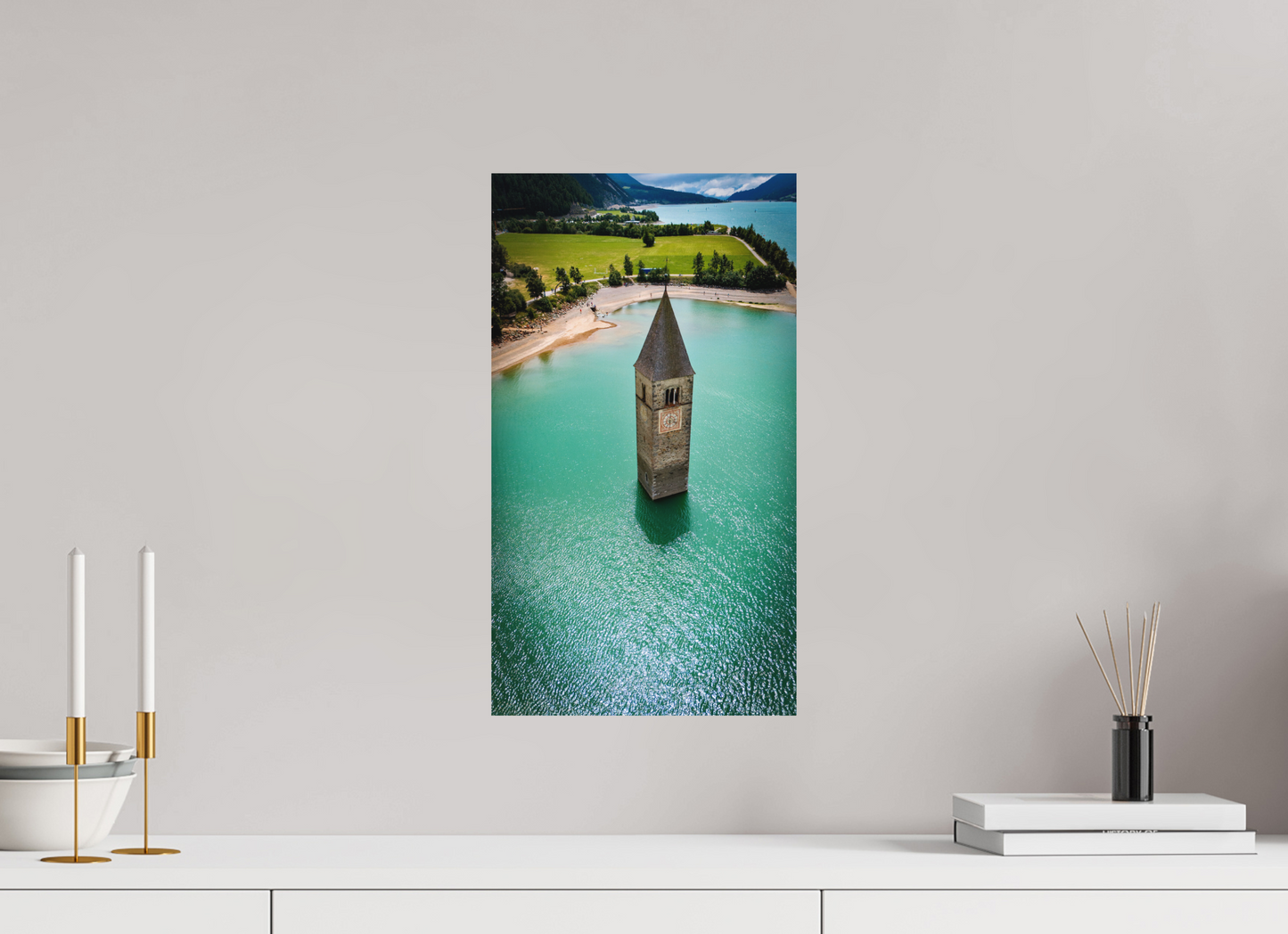 27 x 48 cm, Hahnemühle Photo Rag Bright White Versunkener Turm im Reschensee