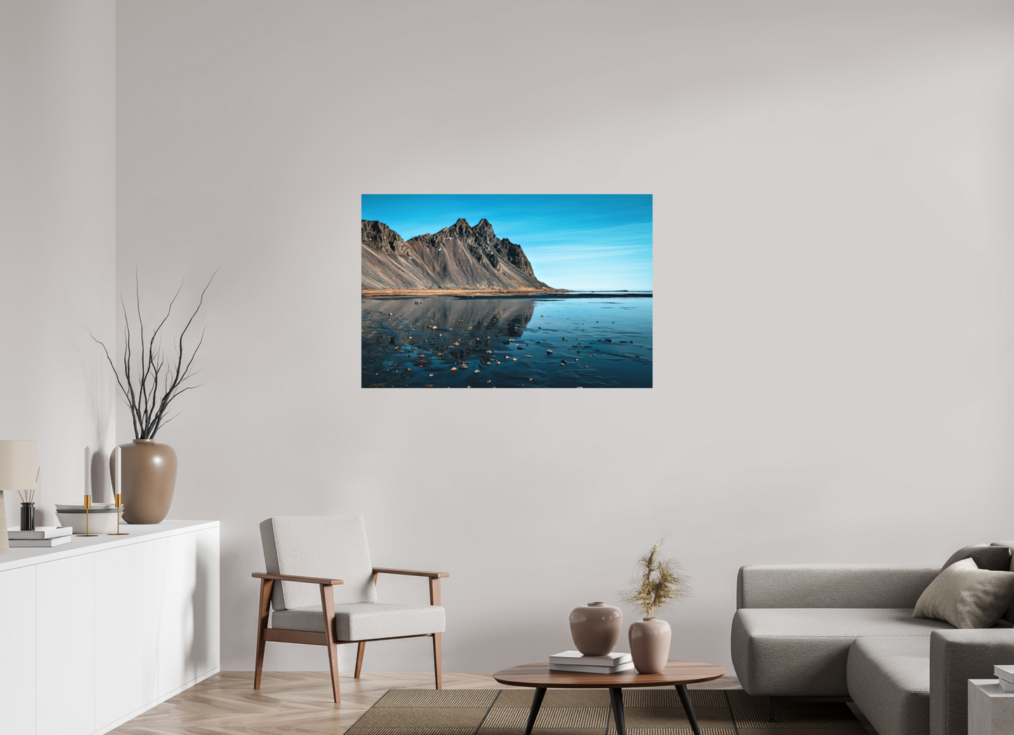 120 x 80 cm, Hahnemühle Photo Rag Bright White Spiegelberg über schwarzem Sand