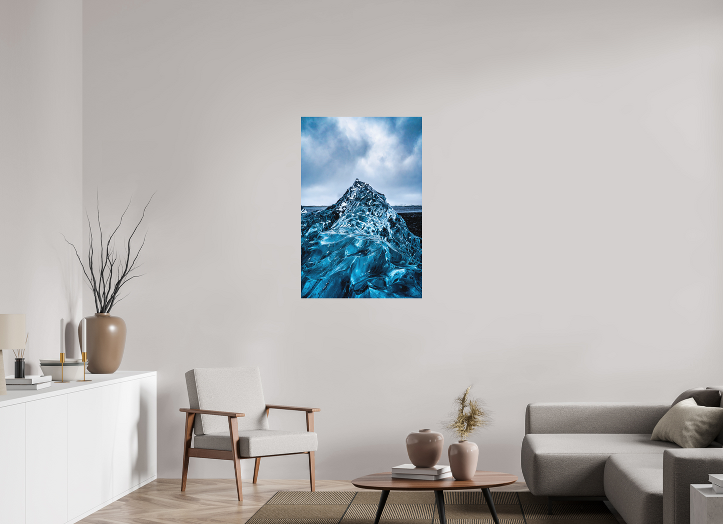 70 x 105 cm, Hahnemühle Photo Rag Bright White Eisberg am Diamond Beach – Blaue Skulptur der Natur