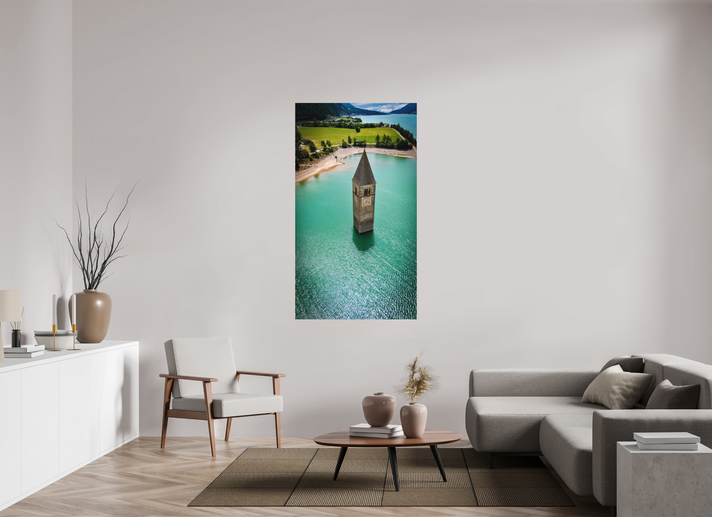 90 x 160 cm, Hahnemühle Photo Rag Bright White Versunkener Turm im Reschensee