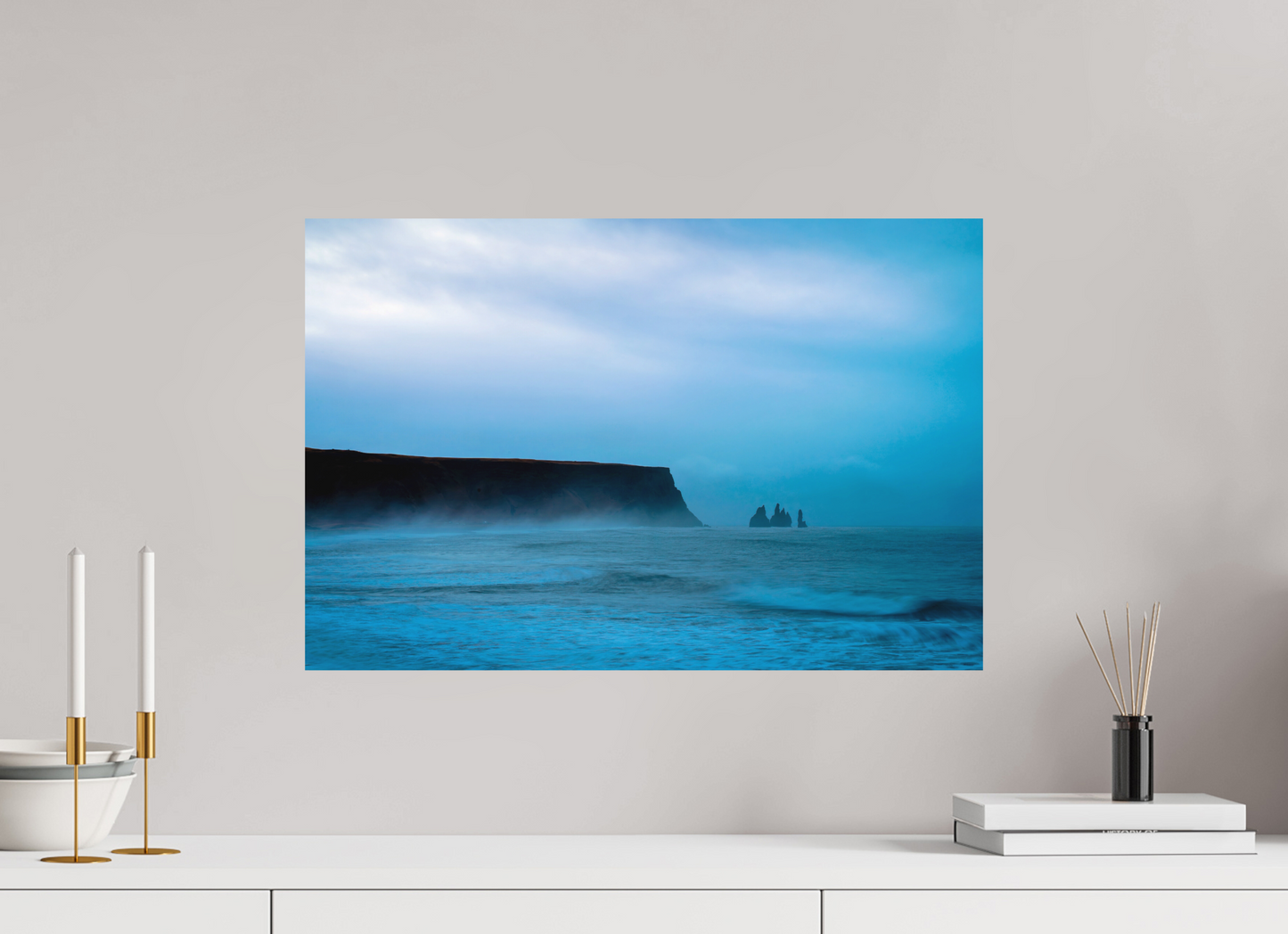 60 x 40 cm, Hahnemühle Photo Rag Bright White Reynisdrangar im blauen Morgennebel