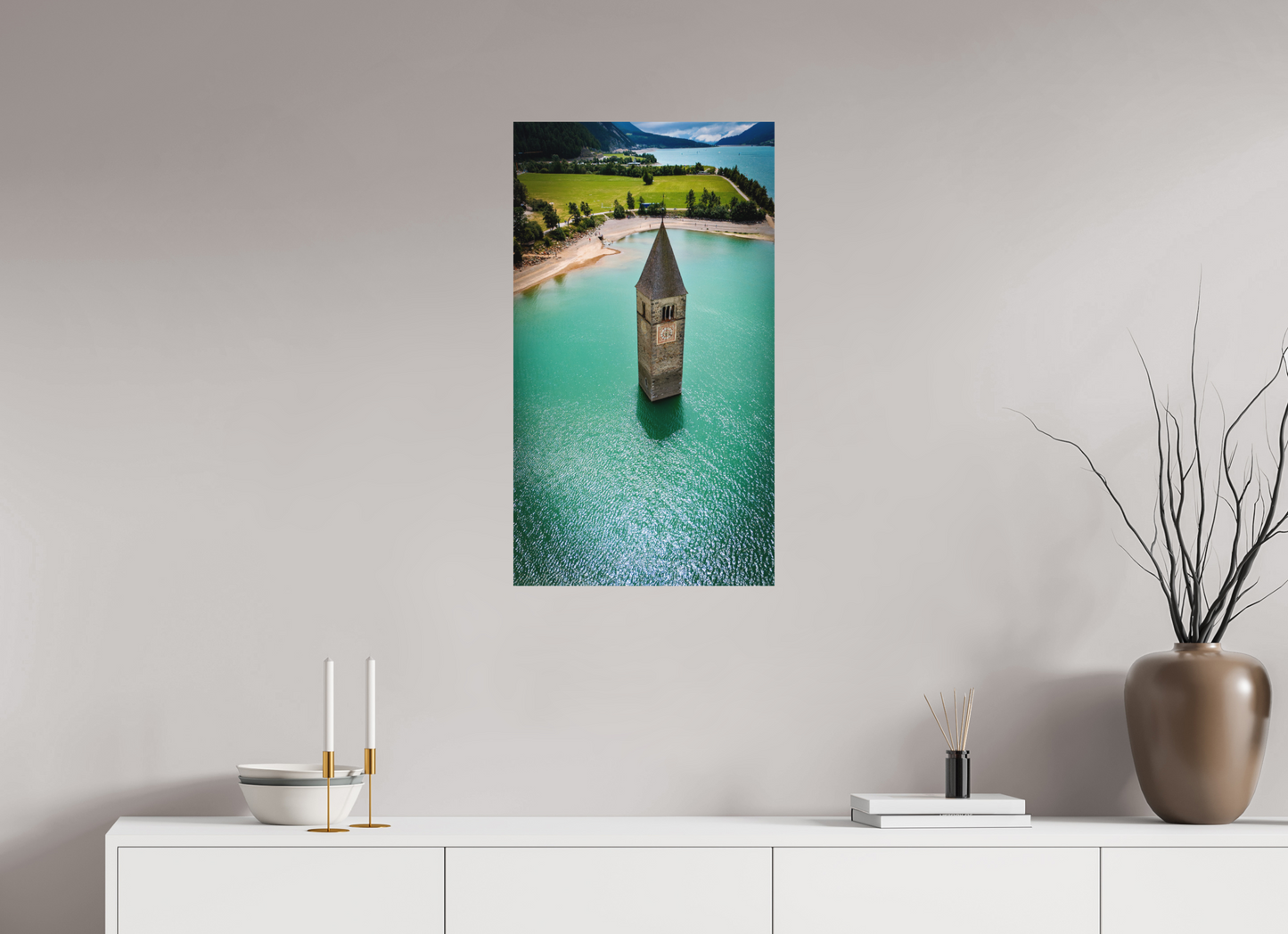 45 x 80 cm, Hahnemühle Photo Rag Bright White Versunkener Turm im Reschensee