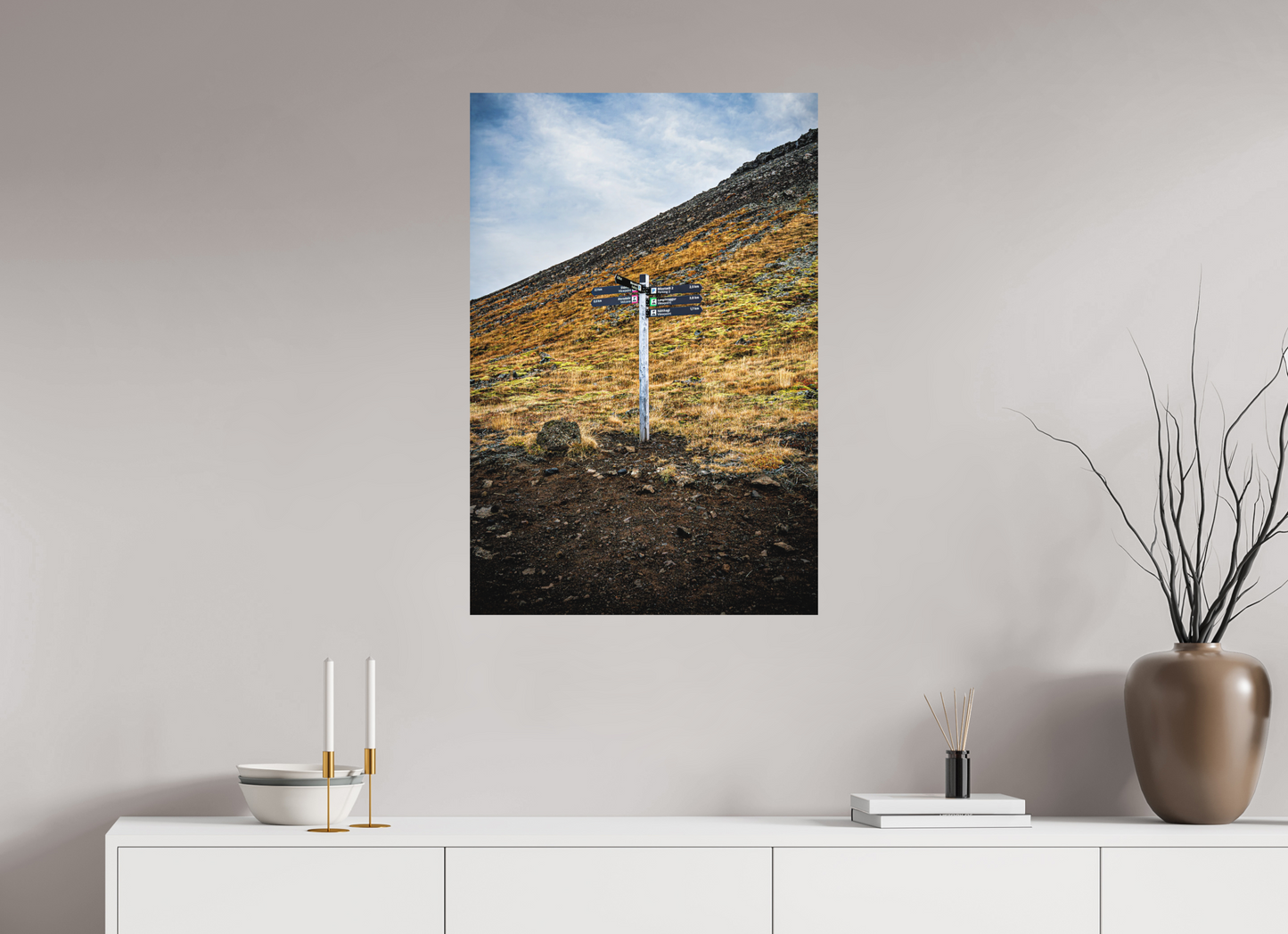 60 x 90 cm, Hahnemühle Photo Rag Bright White Wegweiser ins isländische Hochland