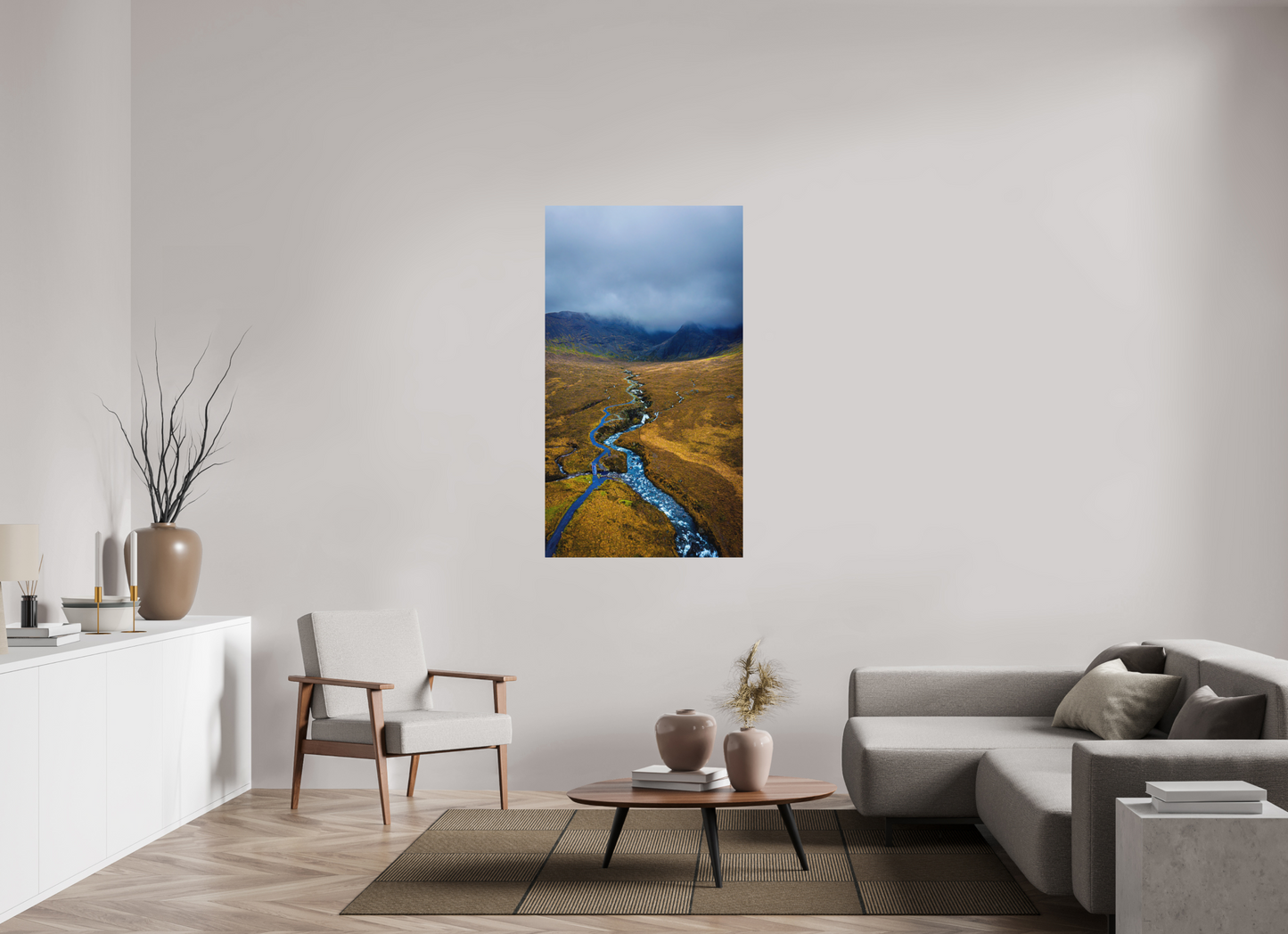 81 x 144 cm, Hahnemühle Photo Rag Bright White Flussadern im Nebel der Cuillin Mountains