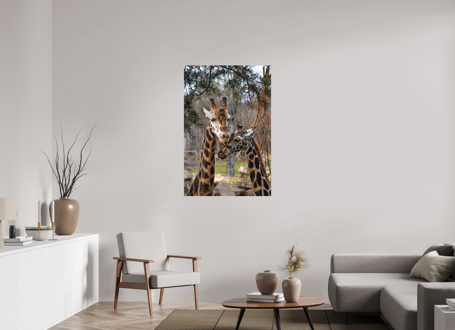 80 x 120 cm, Hahnemühle Photo Rag Bright White Giraffenmomente im Morgenlicht
