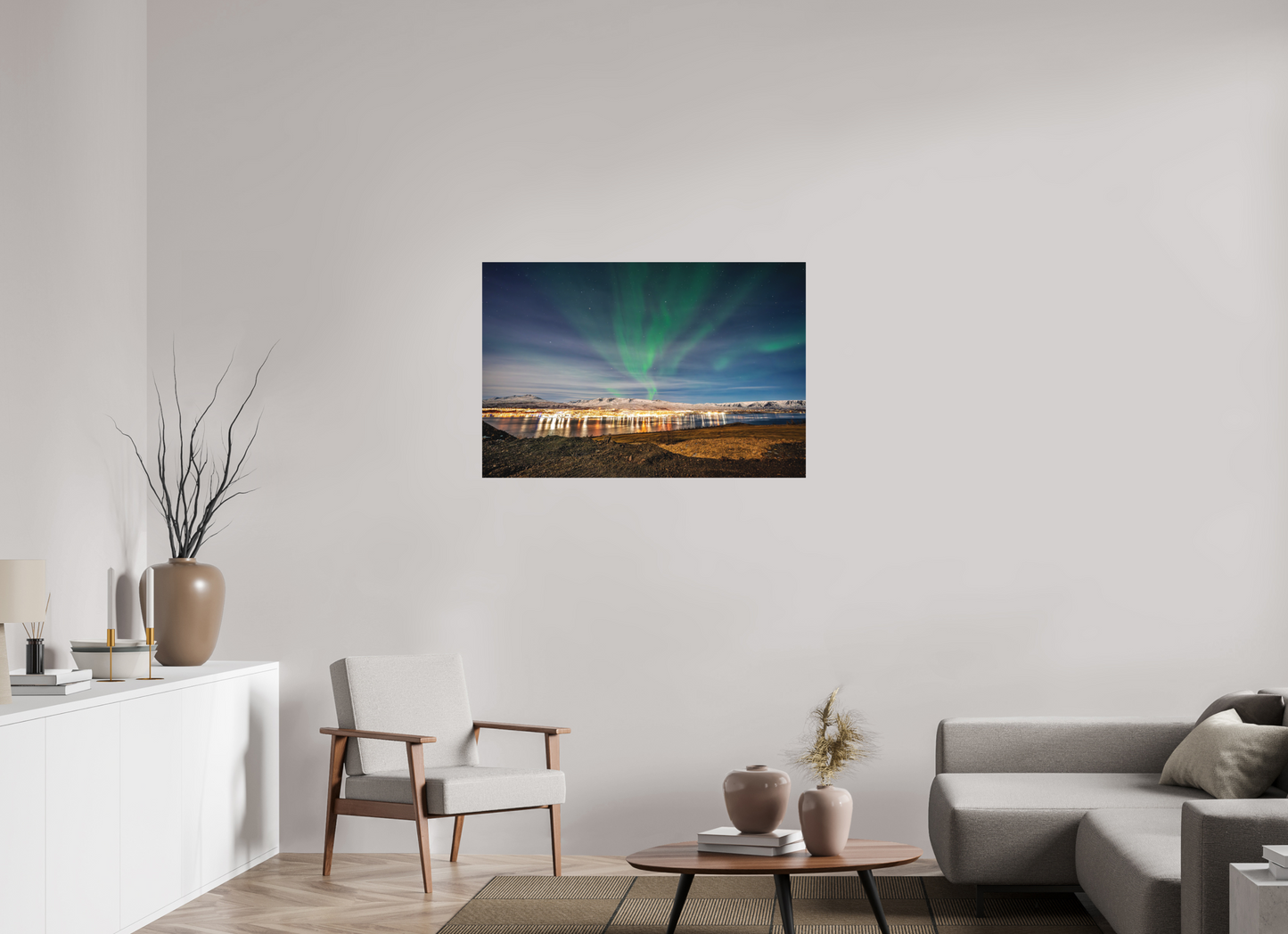 105 x 70 cm, Hahnemühle Photo Rag Bright White Nordlichter über Akureyri