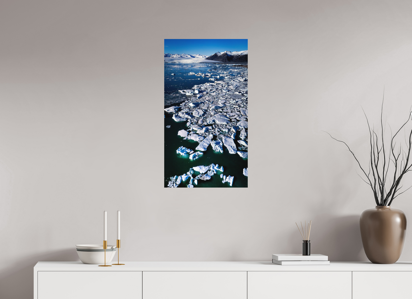 45 x 80 cm, Hahnemühle Photo Rag Bright White Jökulsárlón aus der Höhe