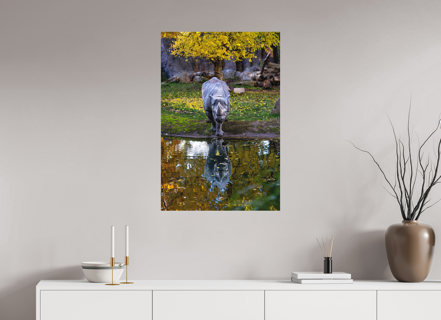 60 x 90 cm, Hahnemühle Photo Rag Bright White Herbstspiegelung des Nashorns
