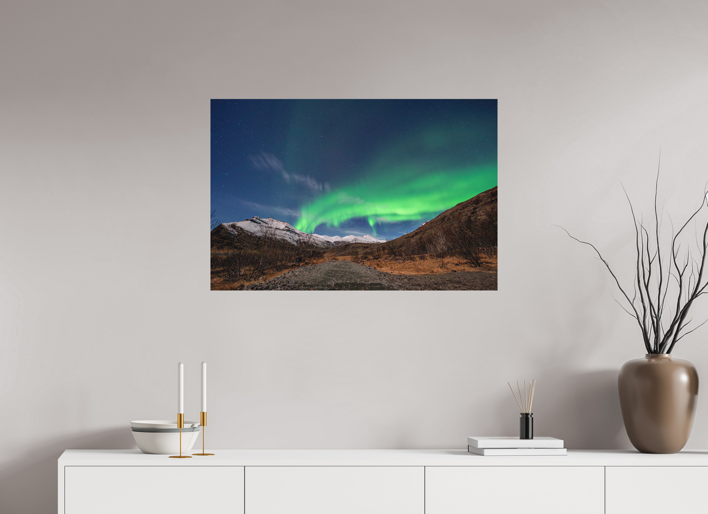 90 x 60 cm, Hahnemühle Photo Rag Bright White Aurora über Höfn – Tor zum Vatnajökull