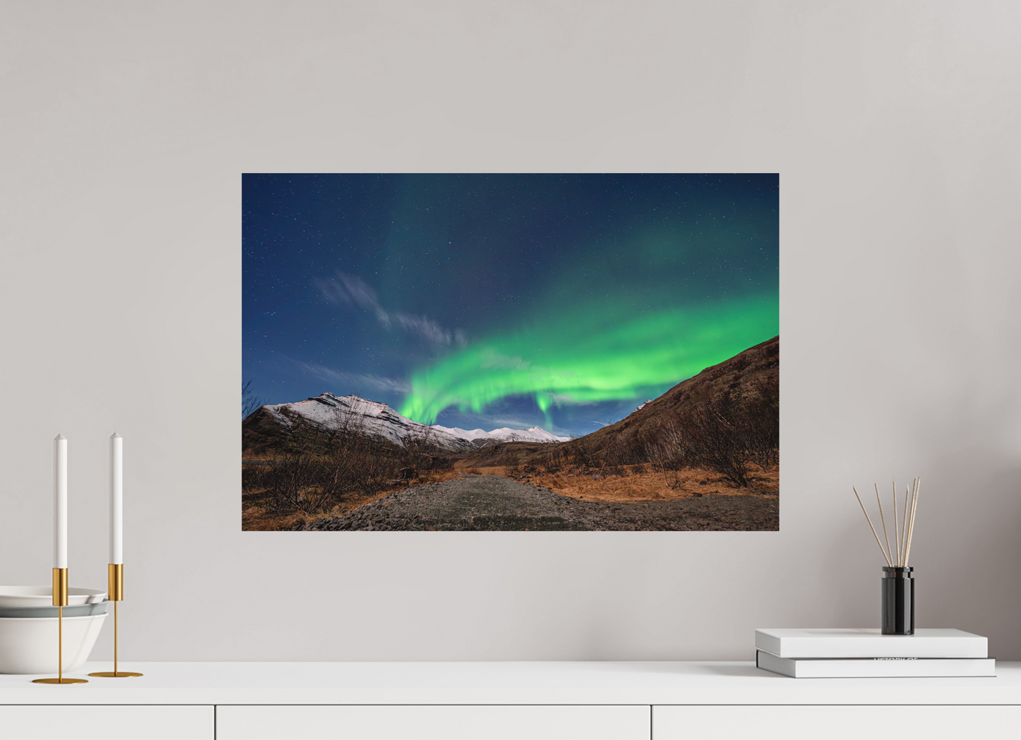 60 x 40 cm, Hahnemühle Photo Rag Bright White Aurora über Höfn – Tor zum Vatnajökull