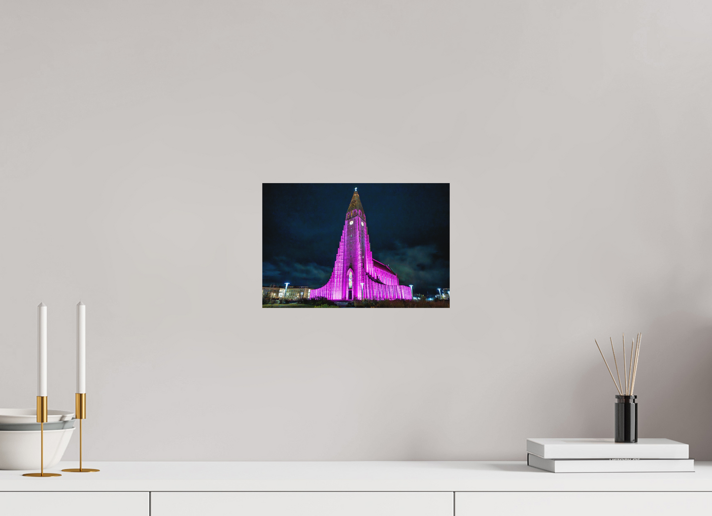 30 x 20 cm, Hahnemühle Photo Rag Bright White Hallgrímskirkja in Pink – Reykjavík