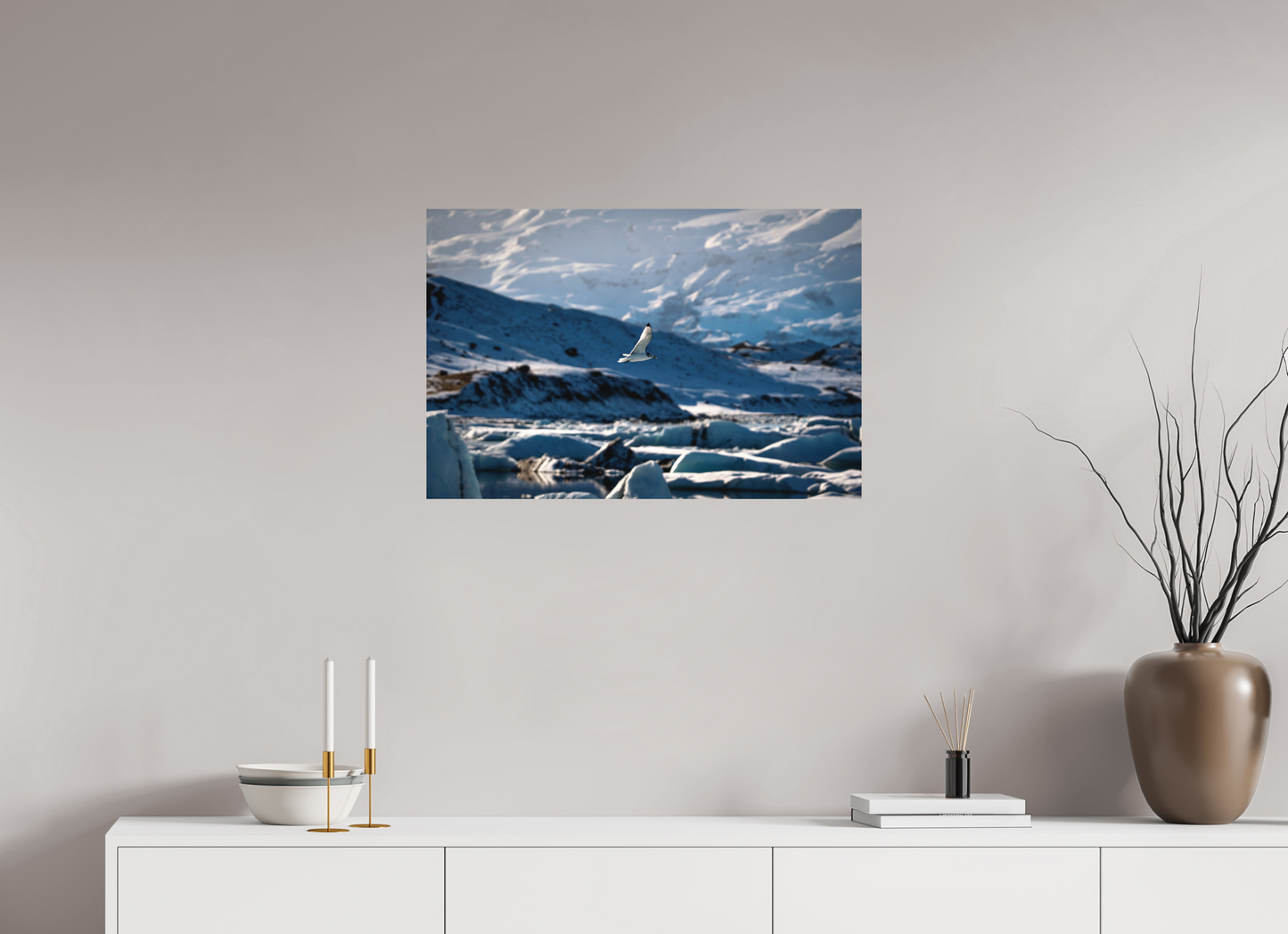 75 x 50 cm, Hahnemühle Photo Rag Bright White Vogel über Jökulsárlón