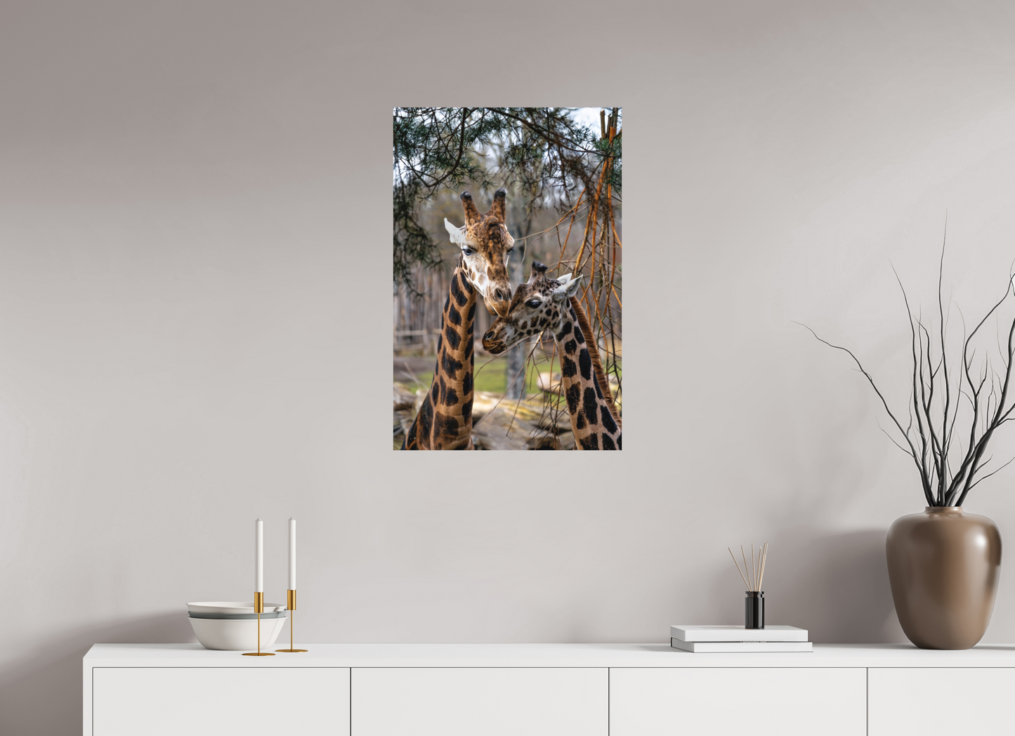 50 x 75 cm, Hahnemühle Photo Rag Bright White Giraffenmomente im Morgenlicht