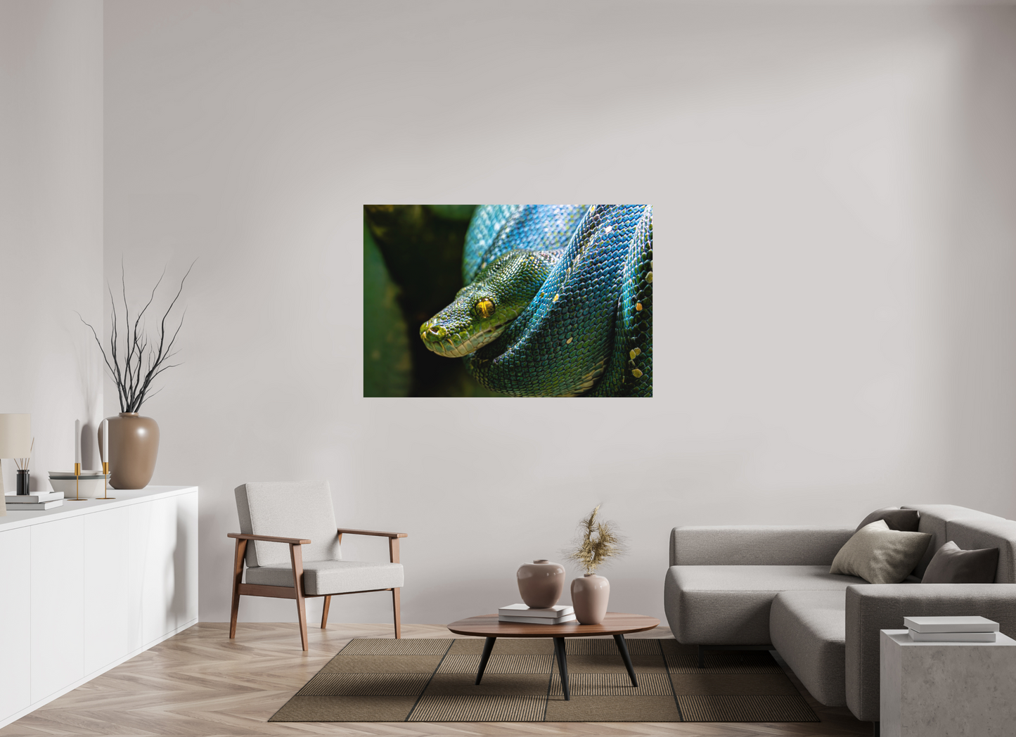 150 x 100 cm, Hahnemühle Photo Rag Bright White Goldenes Auge der Baumpython