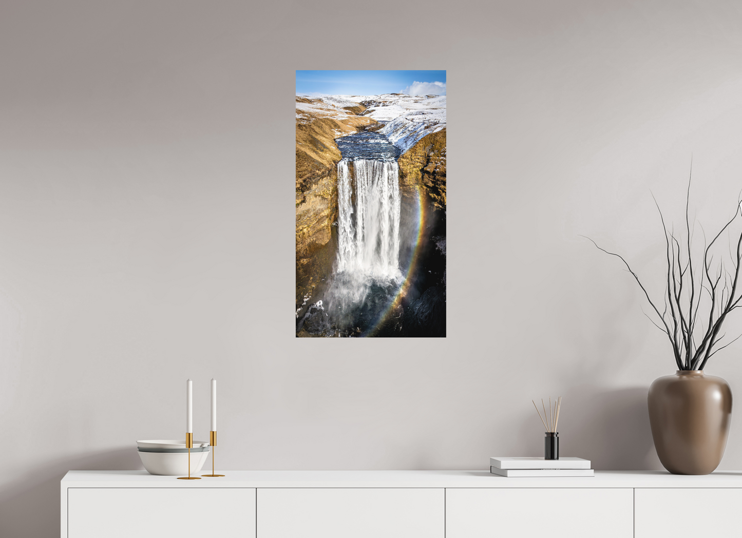 45 x 80 cm, Hahnemühle Photo Rag Bright White Regenbogen im Skógafoss