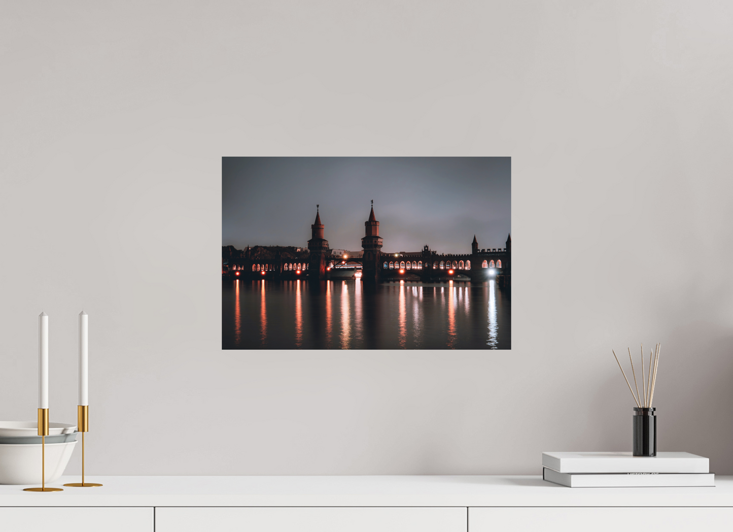 45 x 30 cm, Hahnemühle Photo Rag Bright White Oberbaumbrücke – Berlin bei Nacht