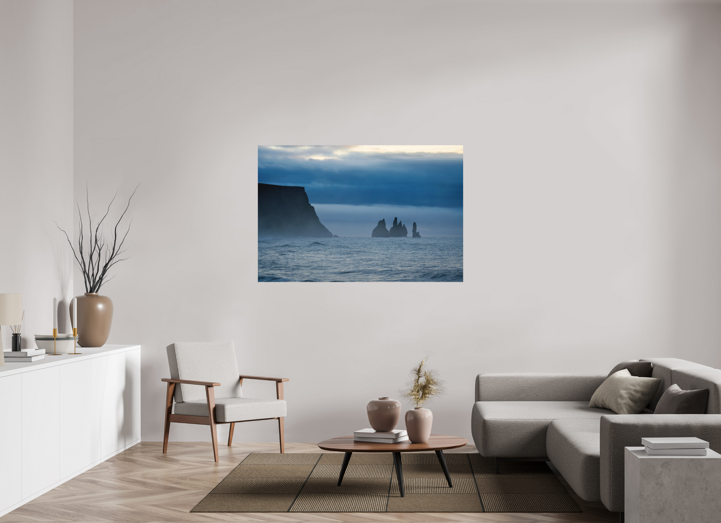 150 x 100 cm, Hahnemühle Photo Rag Bright White Reynisdrangar im Nebel