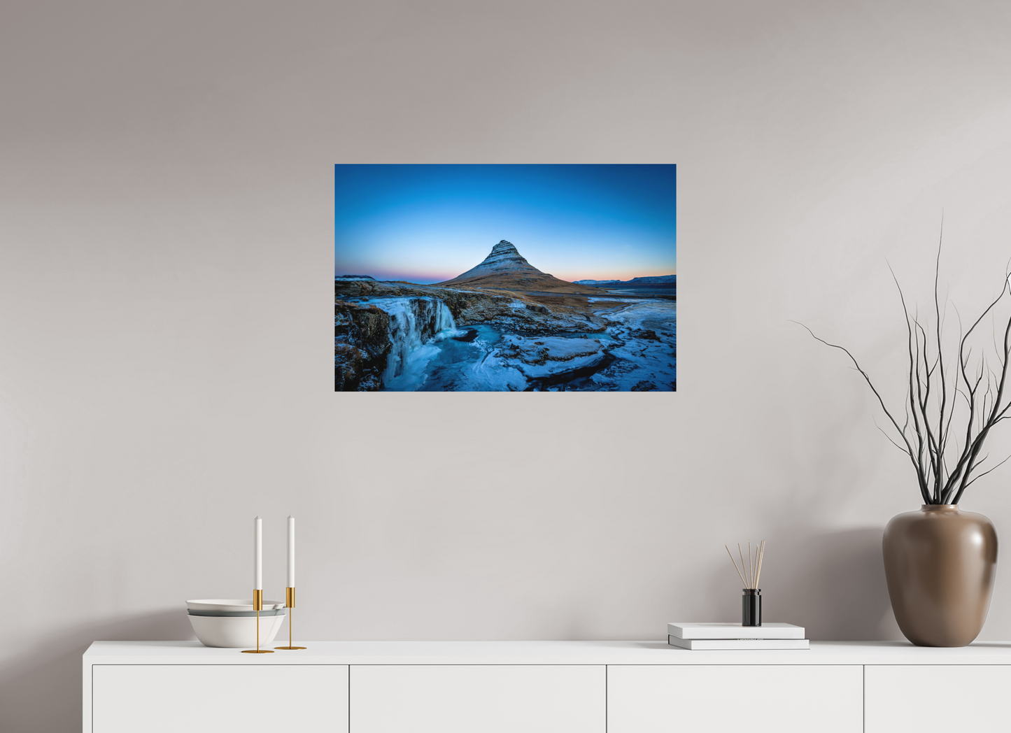 75 x 50 cm, Hahnemühle Photo Rag Bright White Kirkjufell im Eis – Halb gefrorene Winterstille