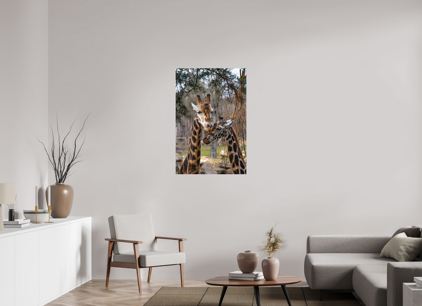 70 x 105 cm, Hahnemühle Photo Rag Bright White Giraffenmomente im Morgenlicht