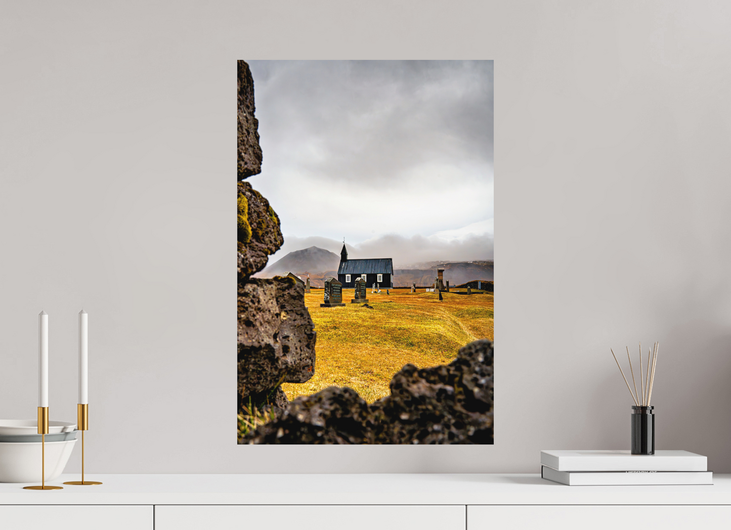 40 x 60 cm, Hahnemühle Photo Rag Bright White Búðakirkja – Schwarze Kirche im Nebel