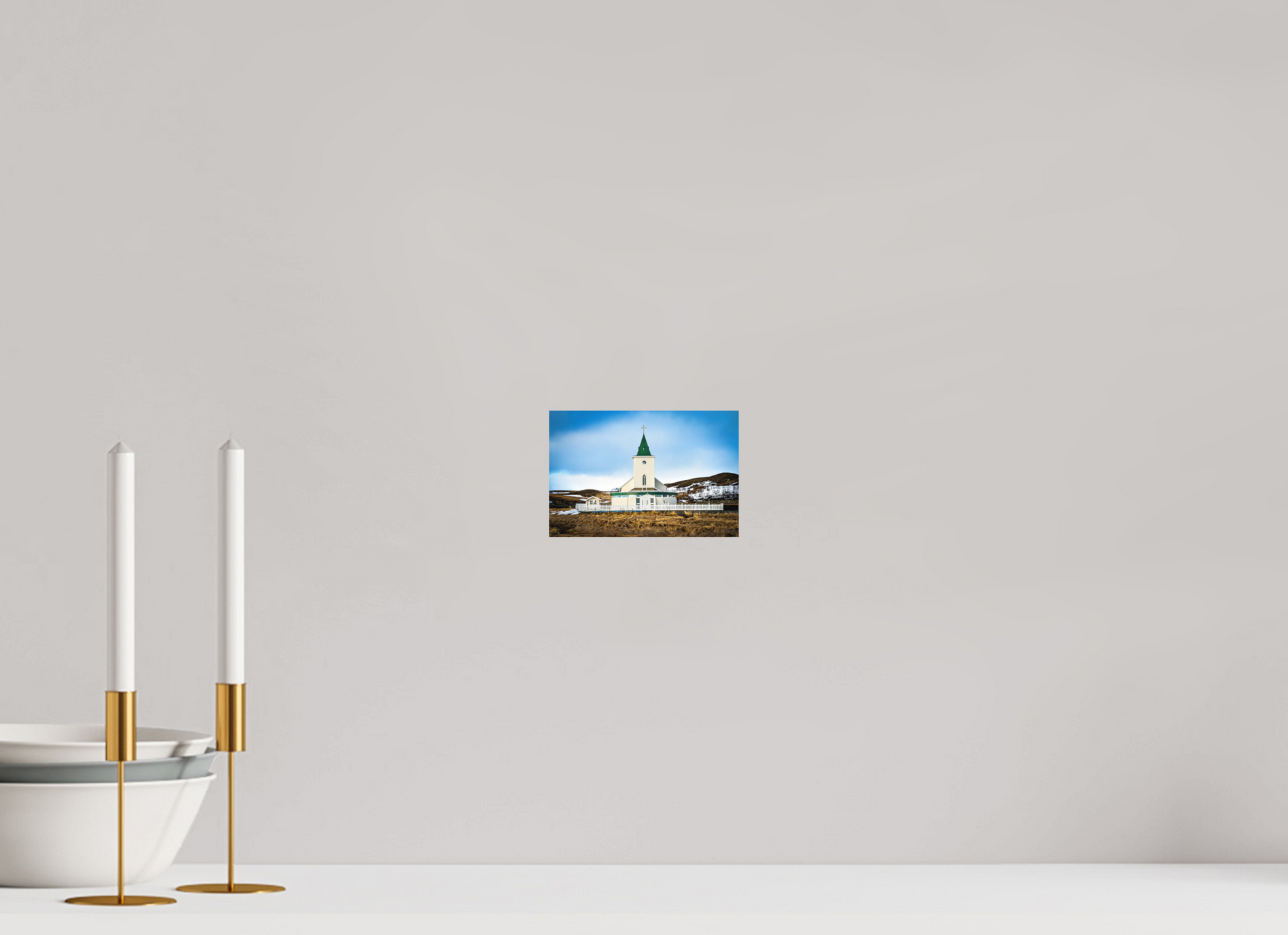 15 x 10 cm, Hahnemühle Photo Rag Bright White Grüne Dorfkirche – Island